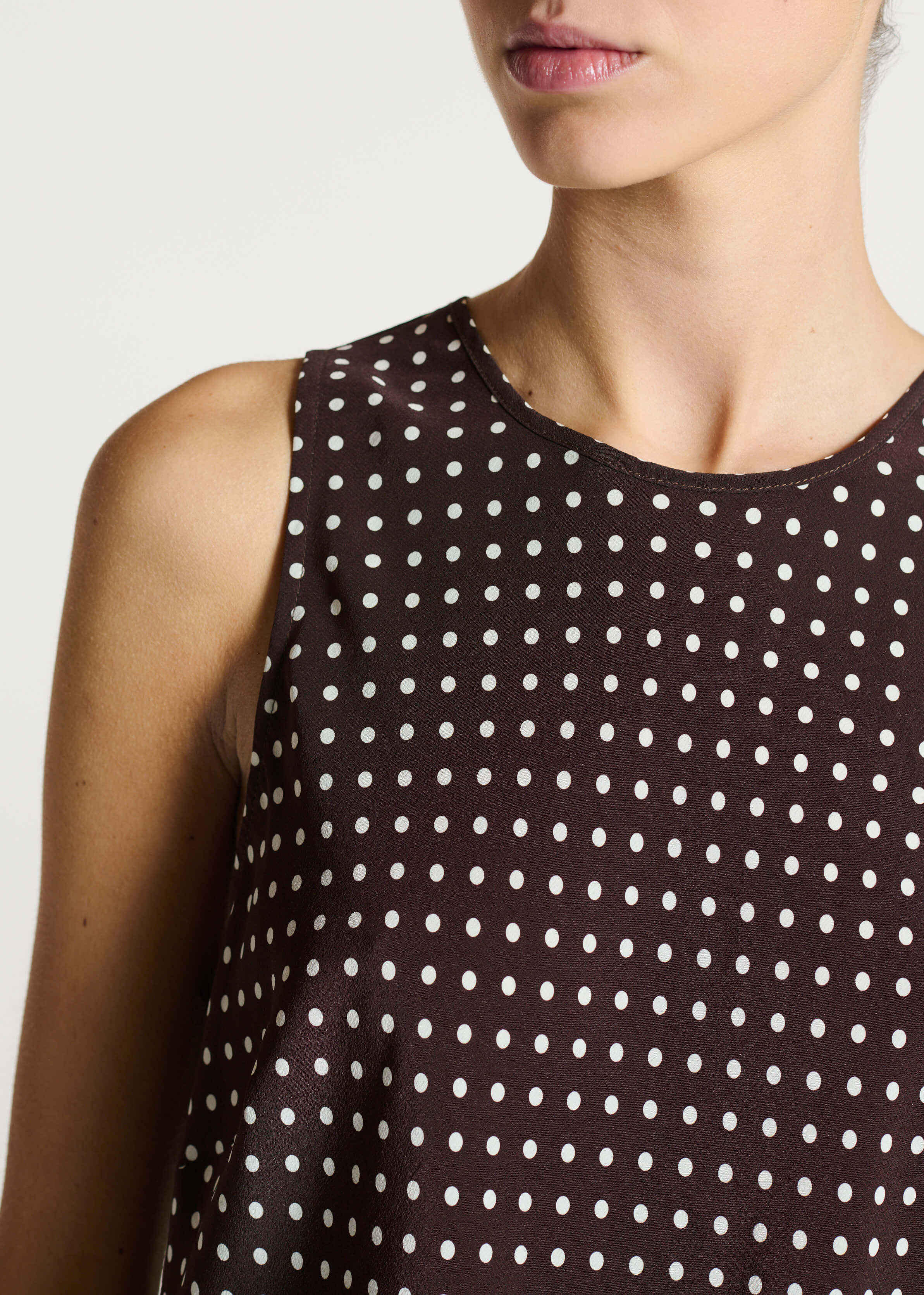 Coro Top Umber Brown Dot Silk Crepe