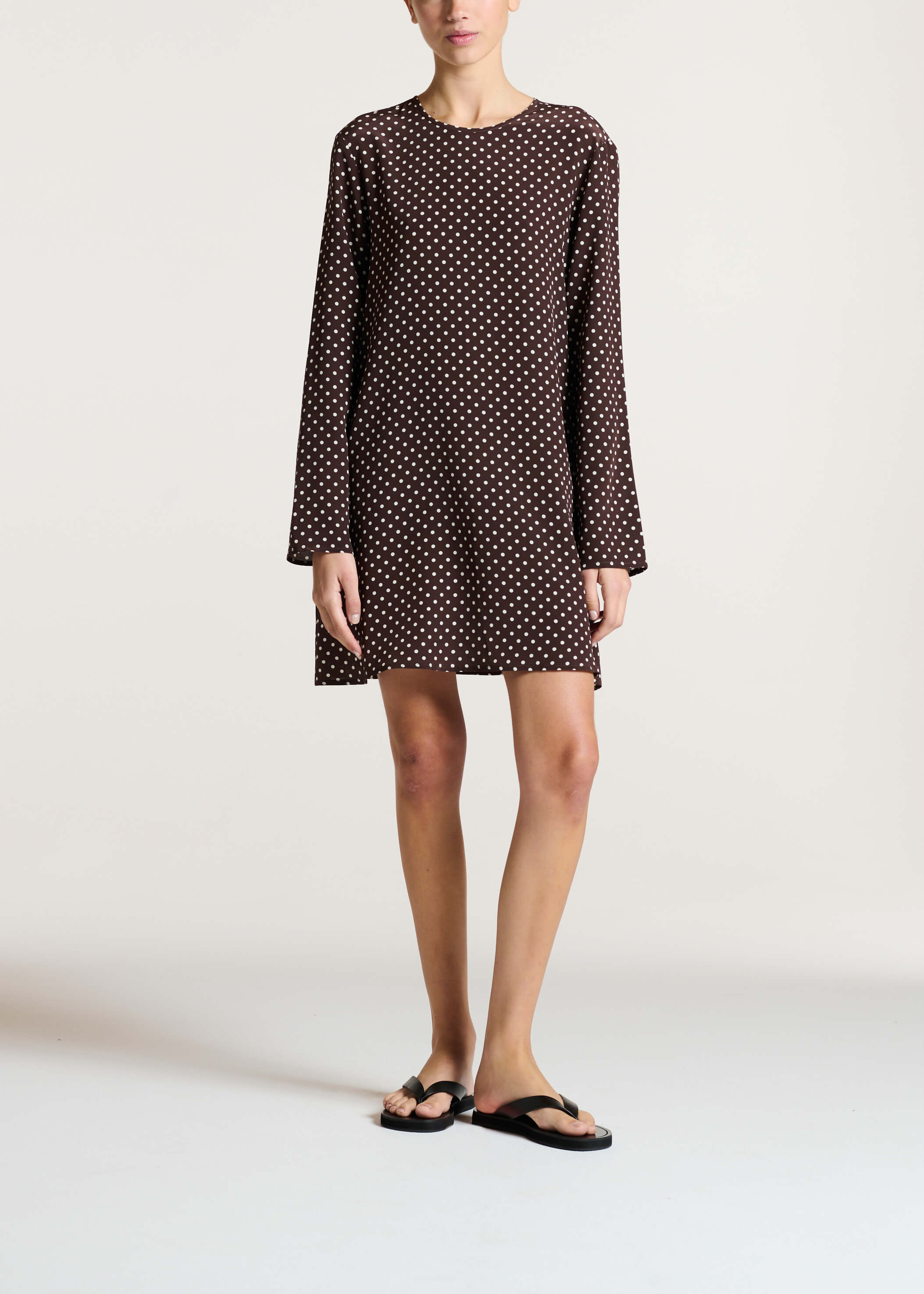 Larissa Dress Umber Brown Dot Silk Crepe