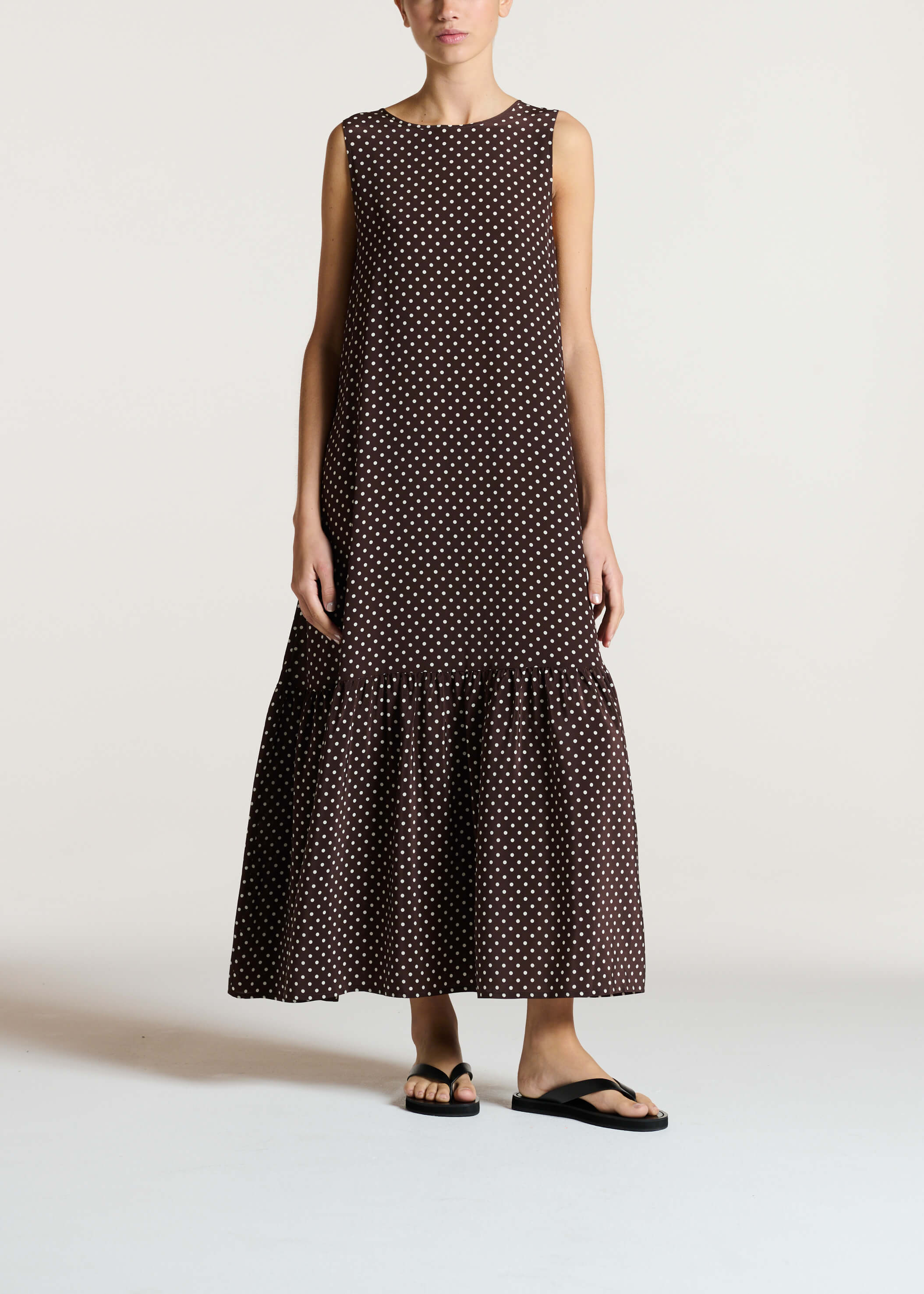 Rhea Dress Umber Brown Dot Silk Crepe