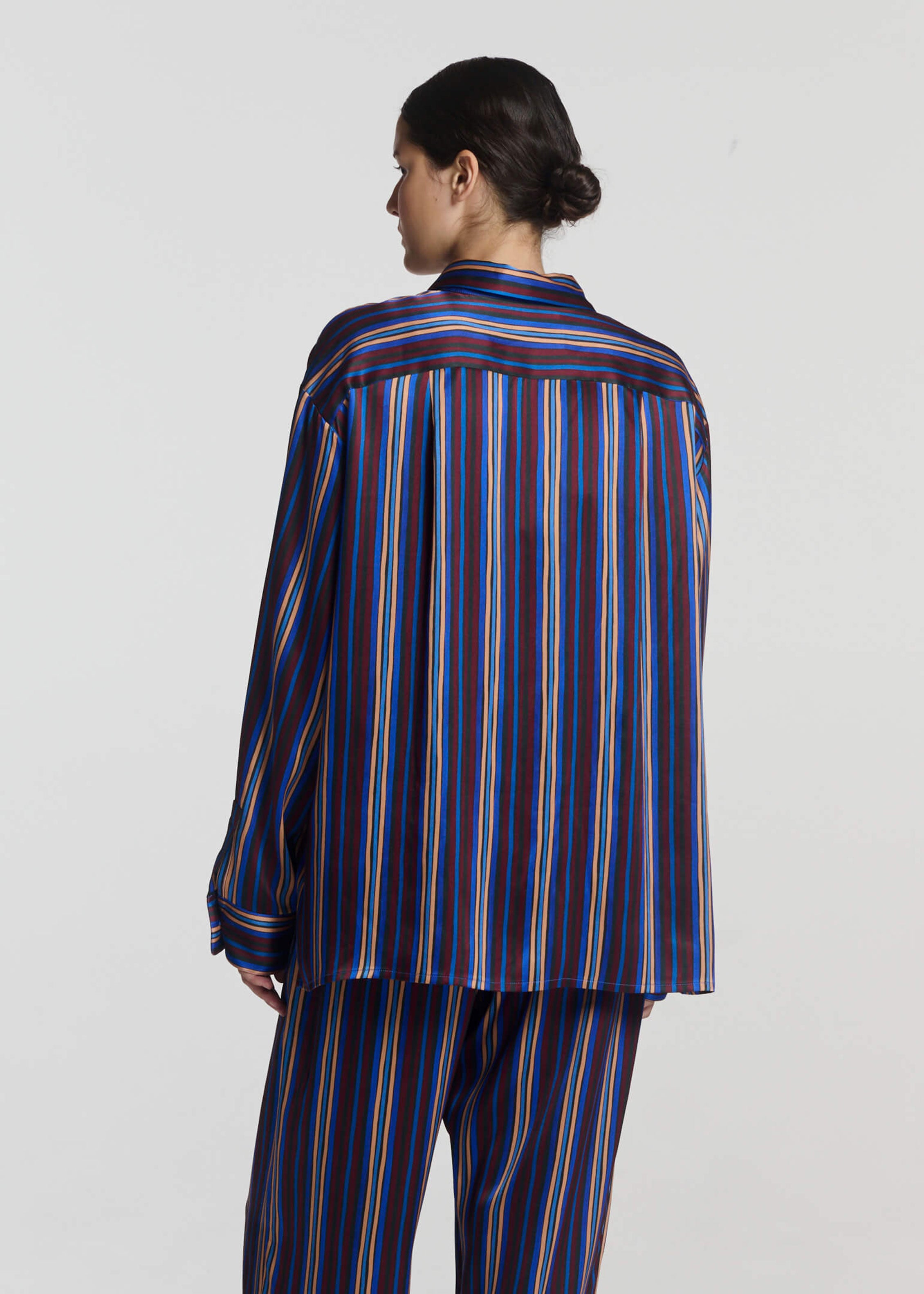 Maya Shirt Painted Stripe Blue Silk Charmeuse