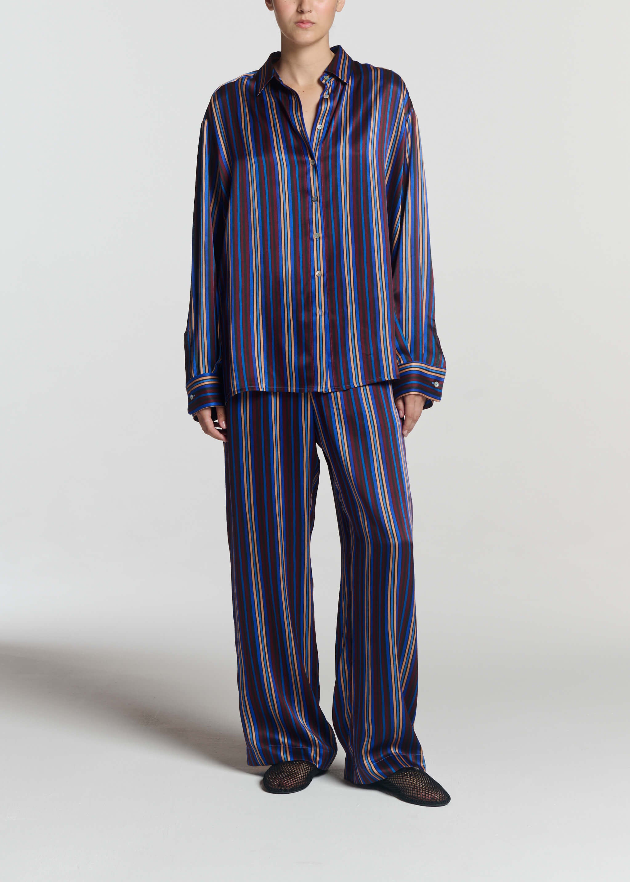 Rosa Trouser Painted Stripe Blue Silk Charmeuse