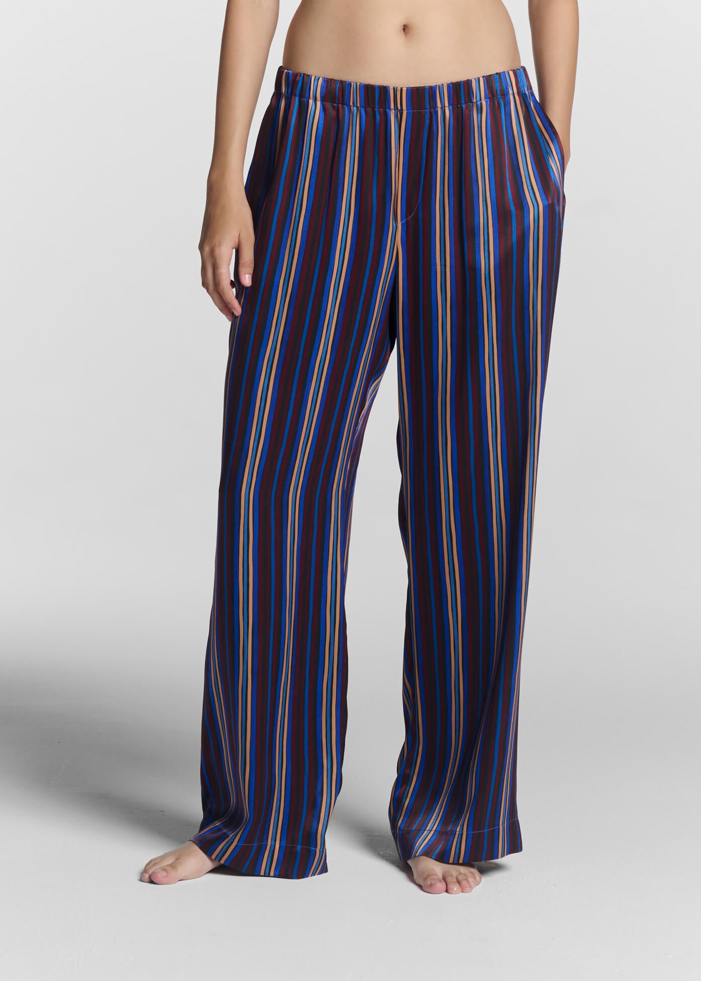 Rosa Trouser Painted Stripe Blue Silk Charmeuse