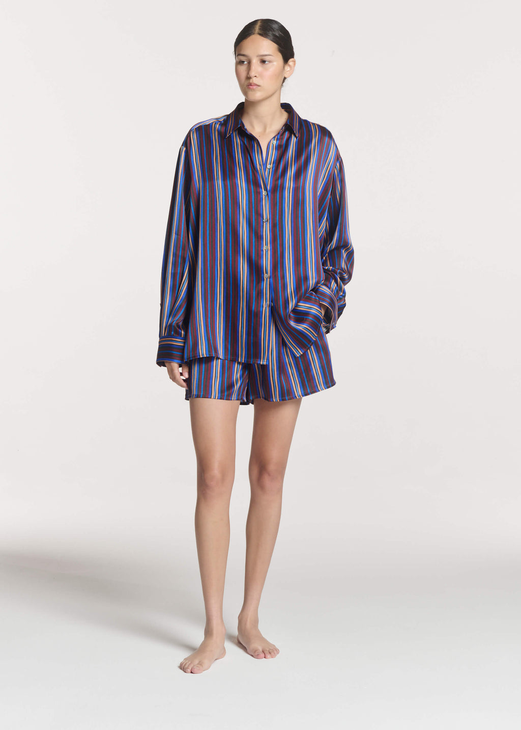 Franca Short Painted Stripe Silk Charmeuse