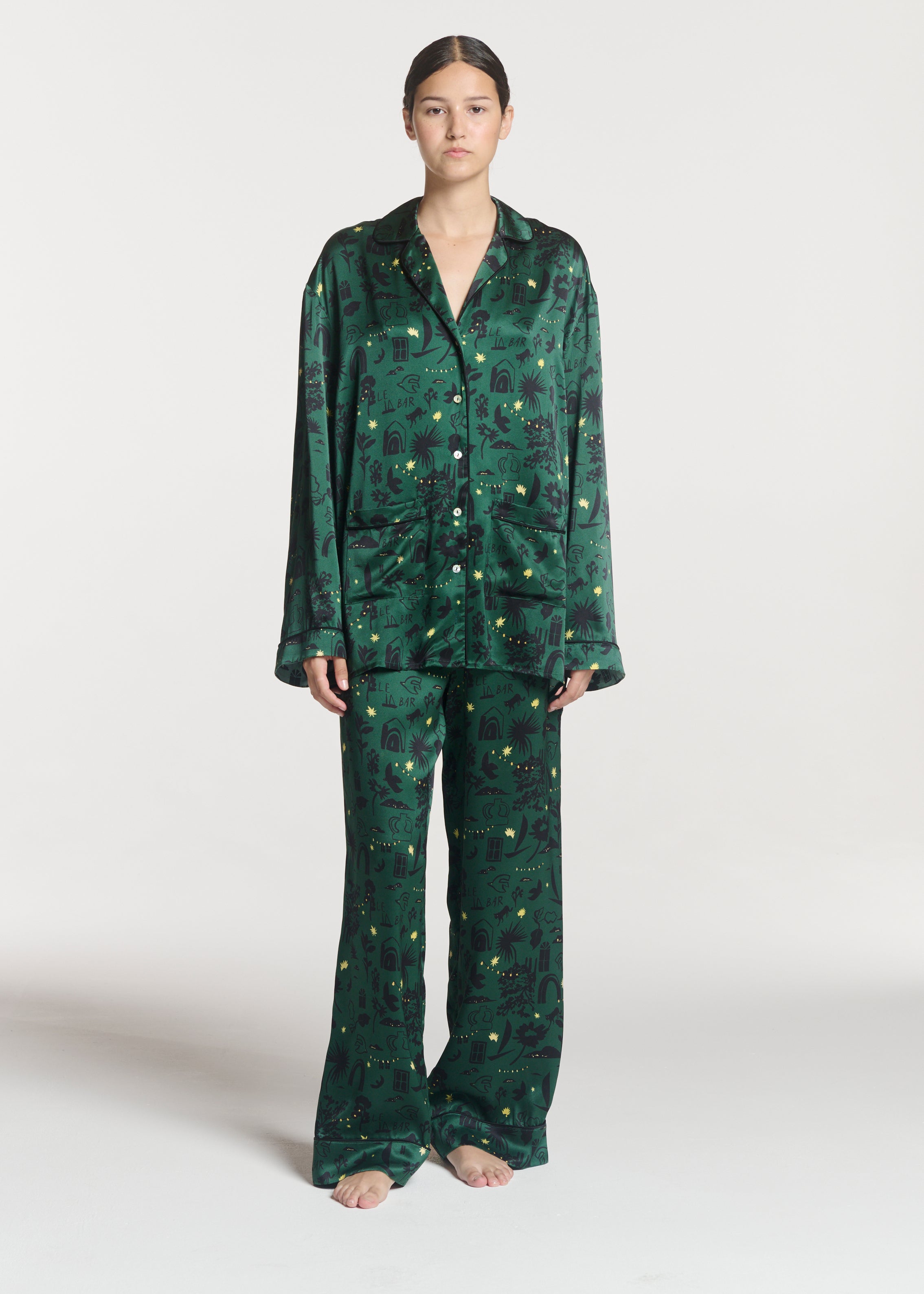 Alba Shirt Nightstar Green Silk Charmeuse
