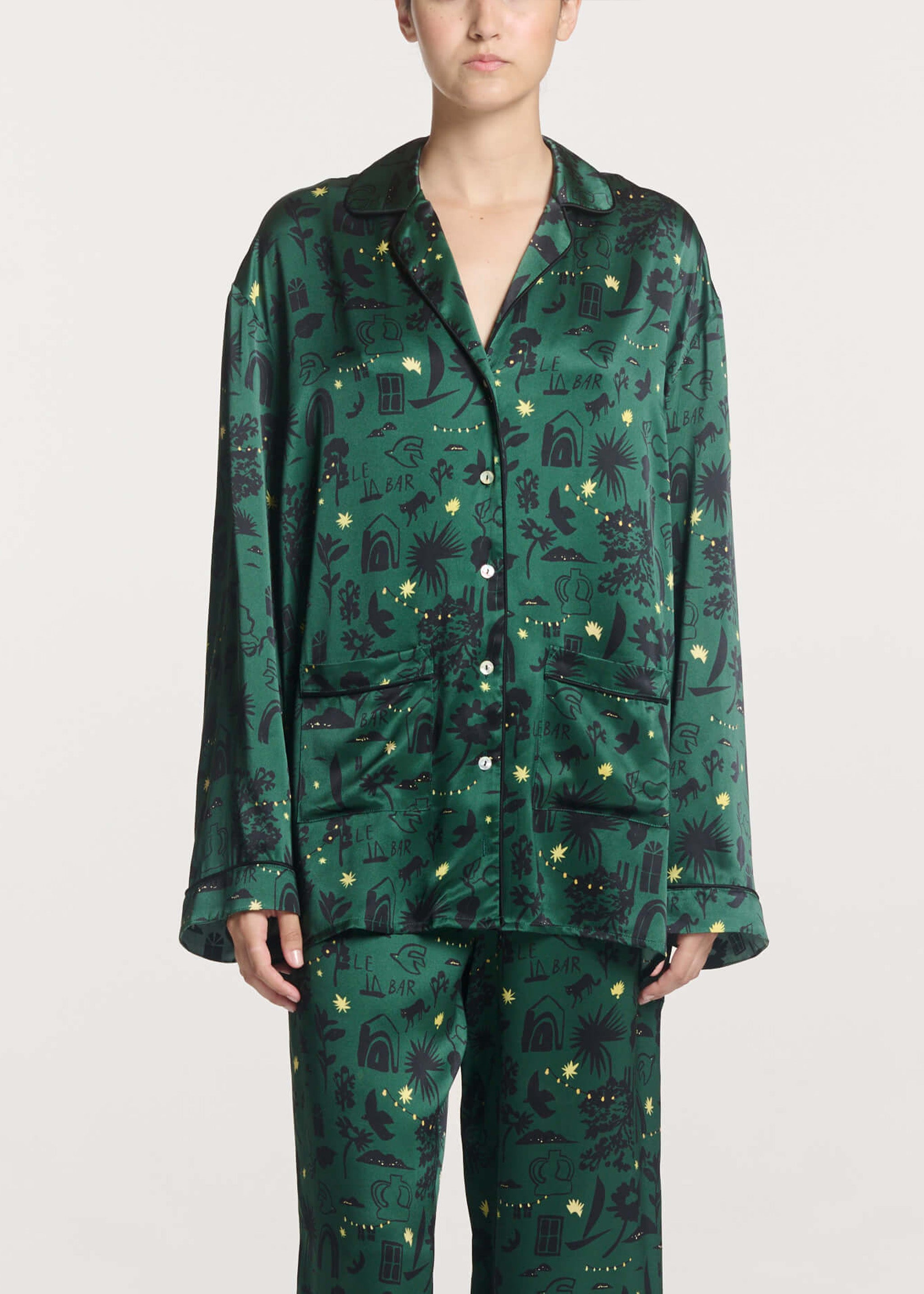 Alba Shirt Nightstar Green Silk Charmeuse