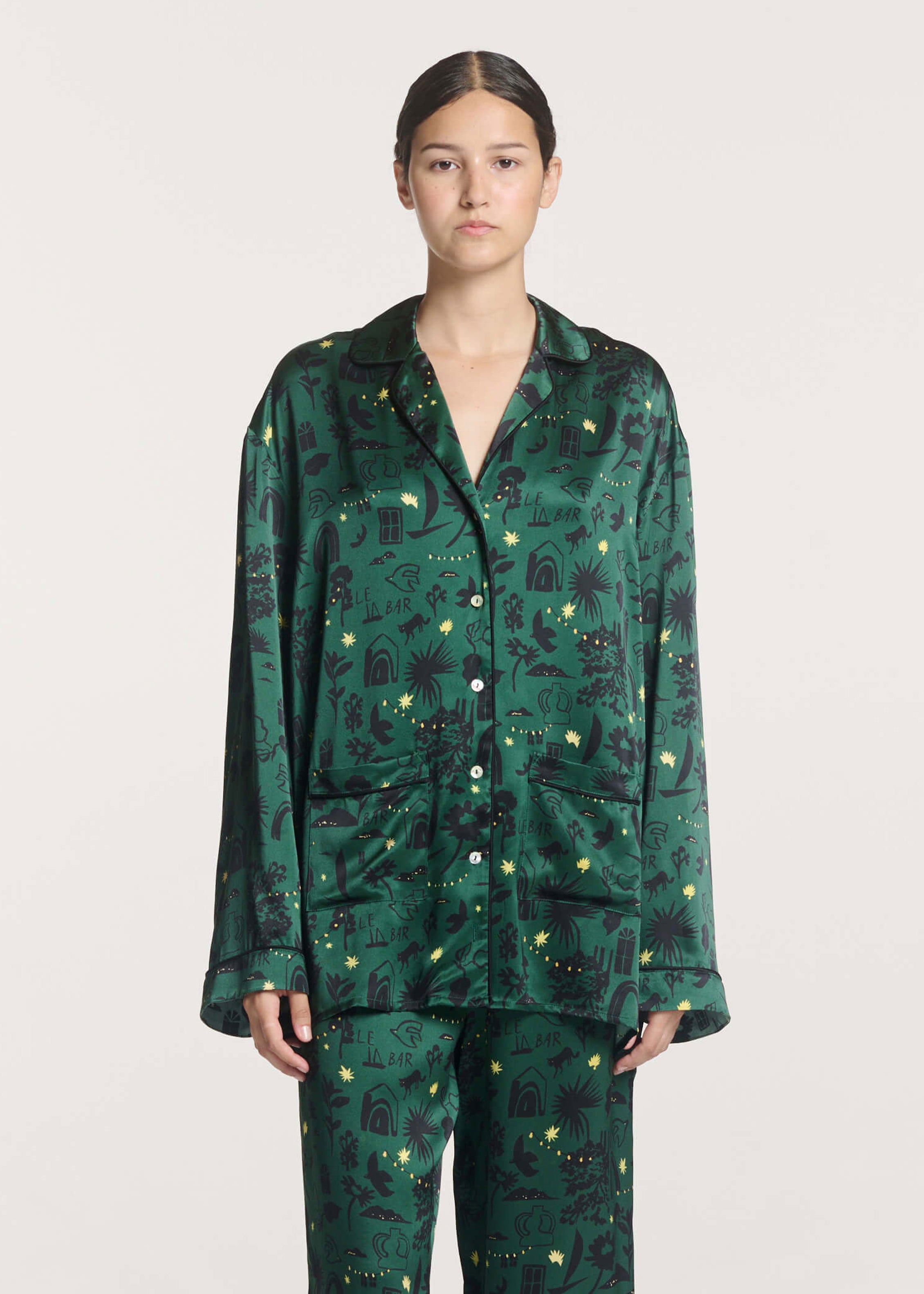 Alba Shirt Nightstar Green Silk Charmeuse