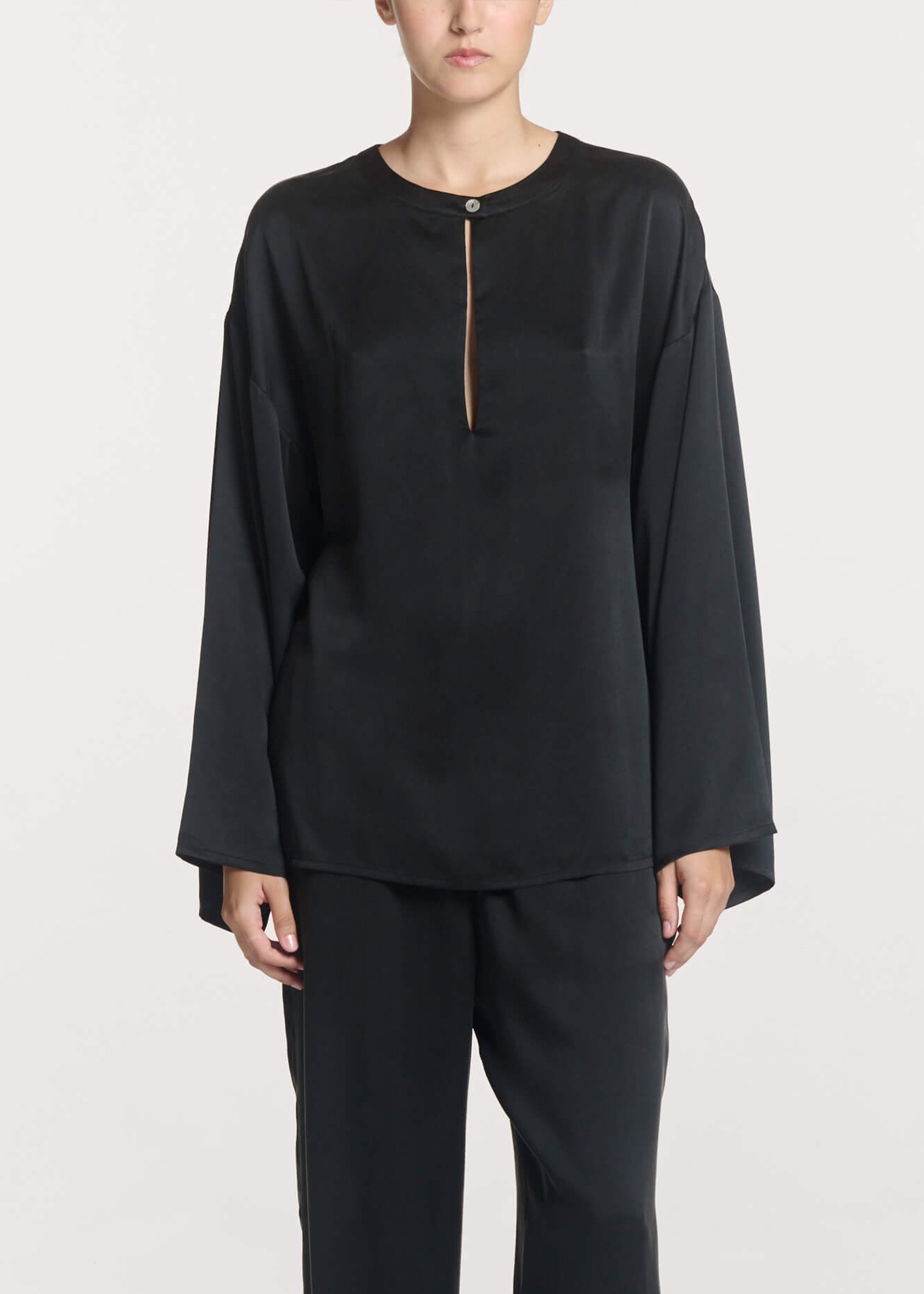 Lecco Top Black Silk Charmeuse