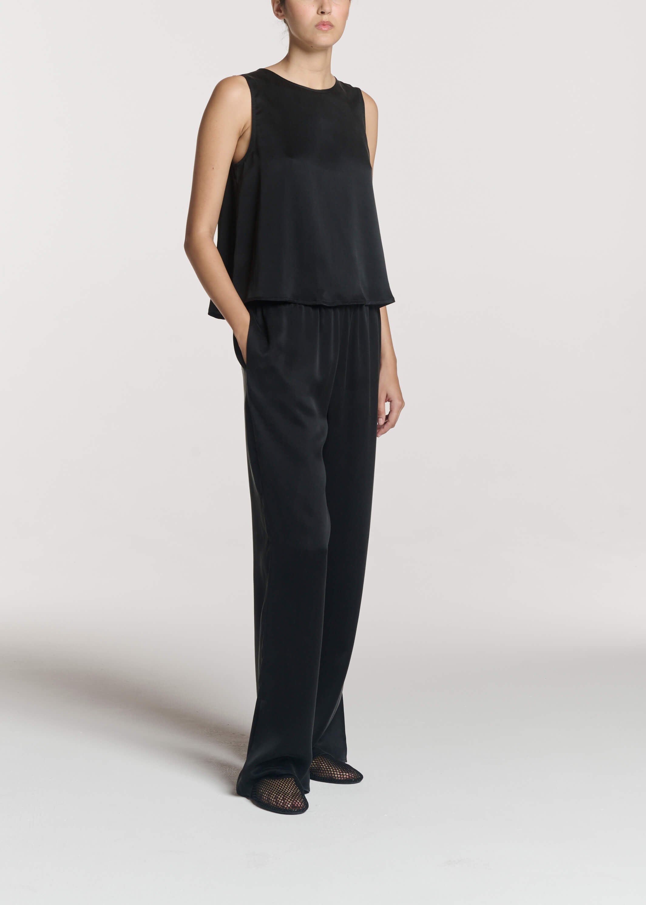 Sofia Top Black Silk Charmeuse