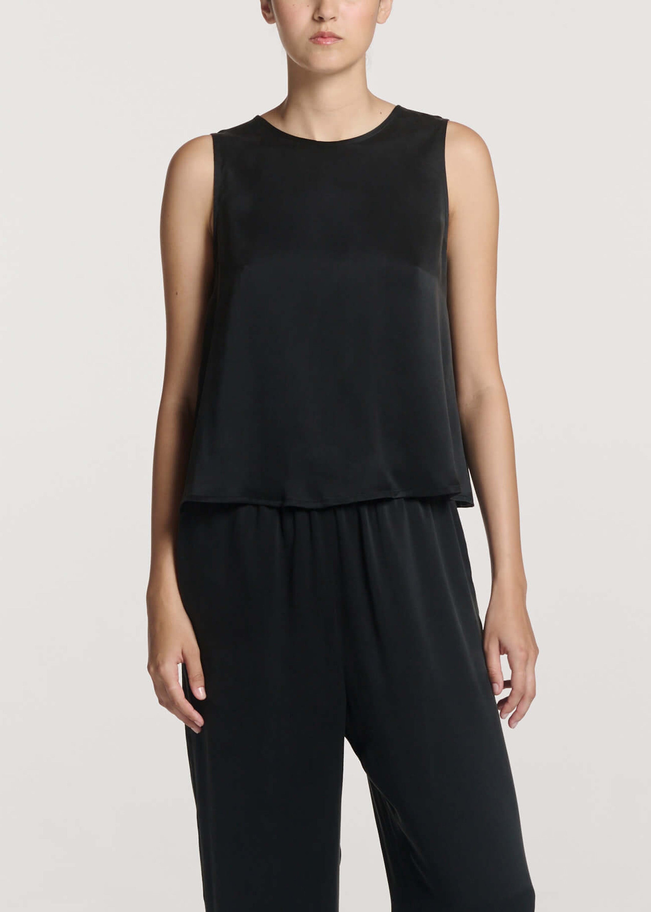 Sofia Top Black Silk Charmeuse