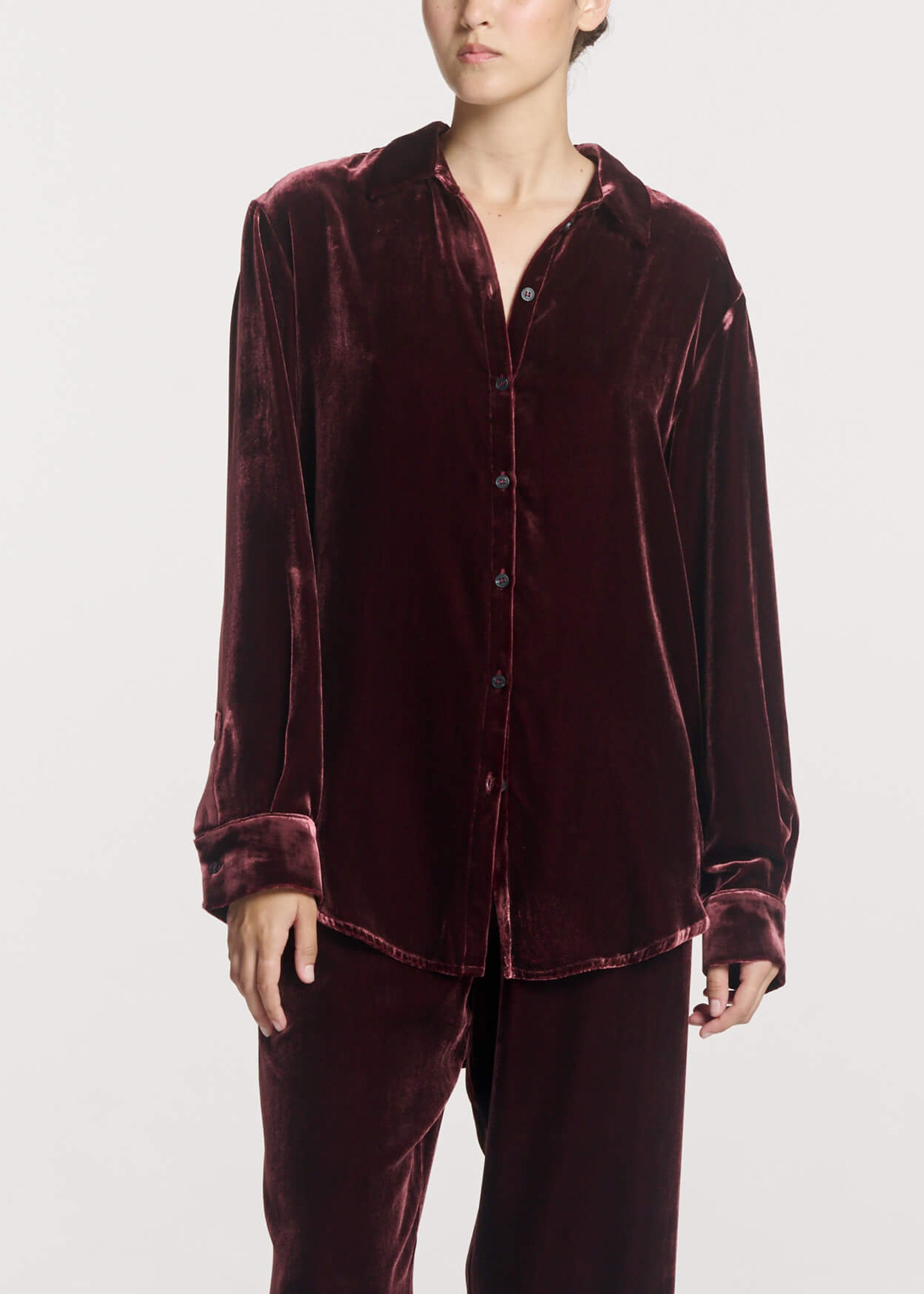 London Shirt Maroon Viscose Velvet