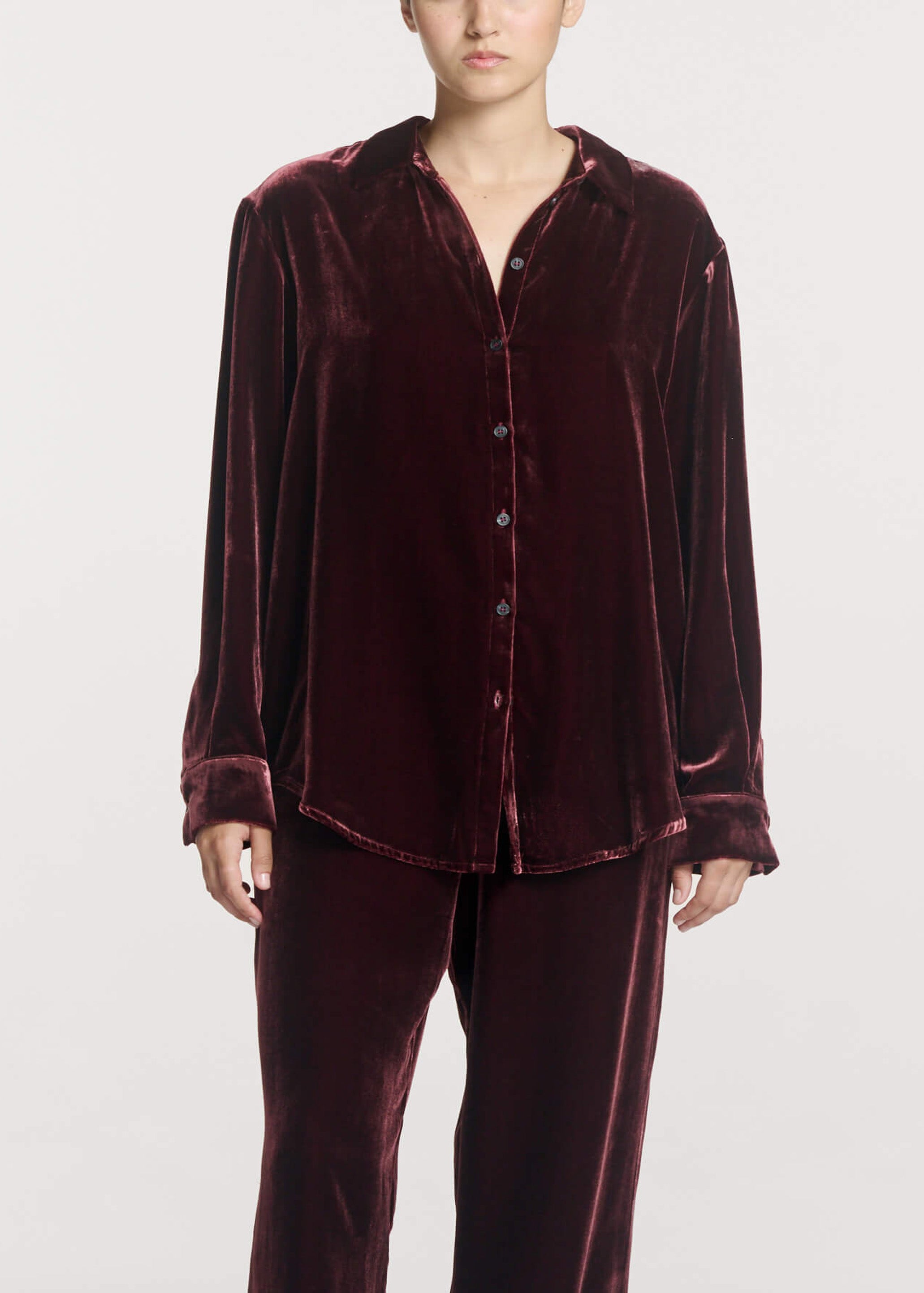 London Shirt Maroon Viscose Velvet