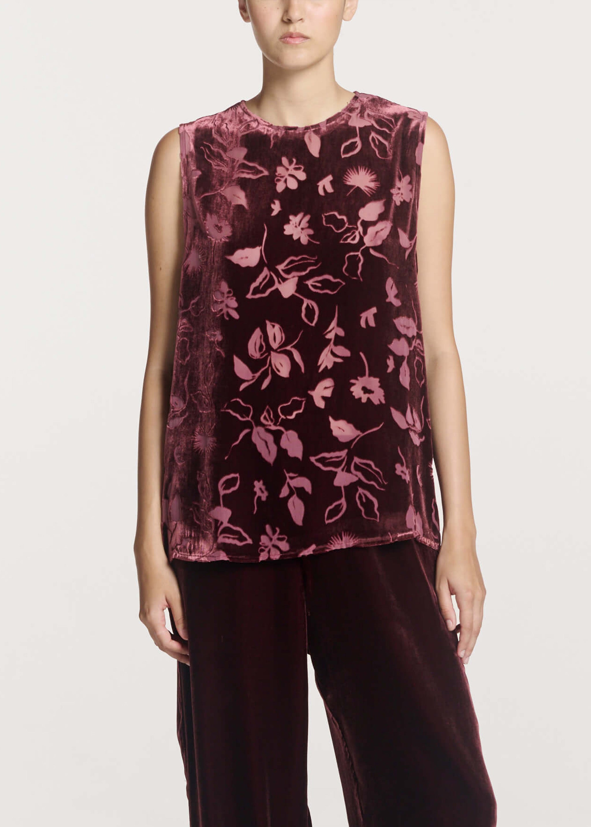 Trento Top Maroon Foliage Devore Velvet