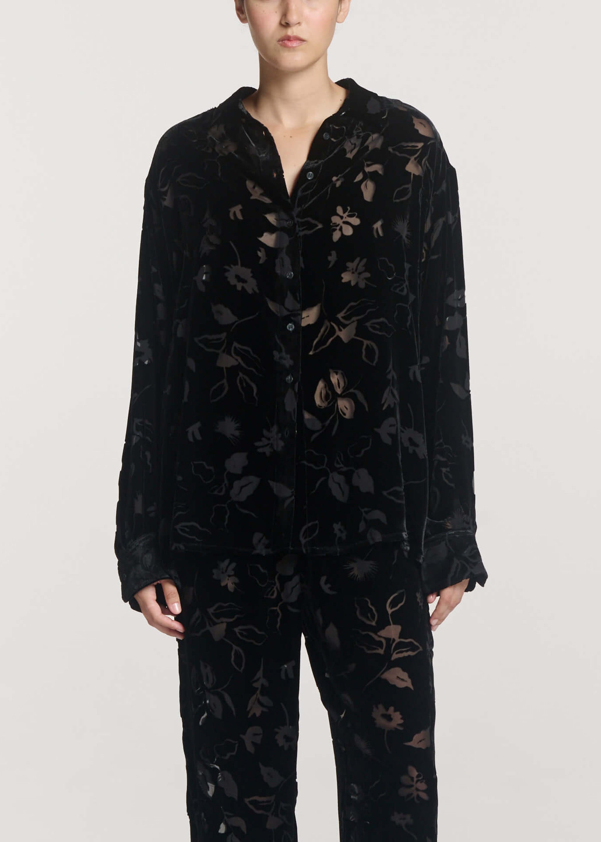 Maya Shirt Black Foliage Devore Velvet