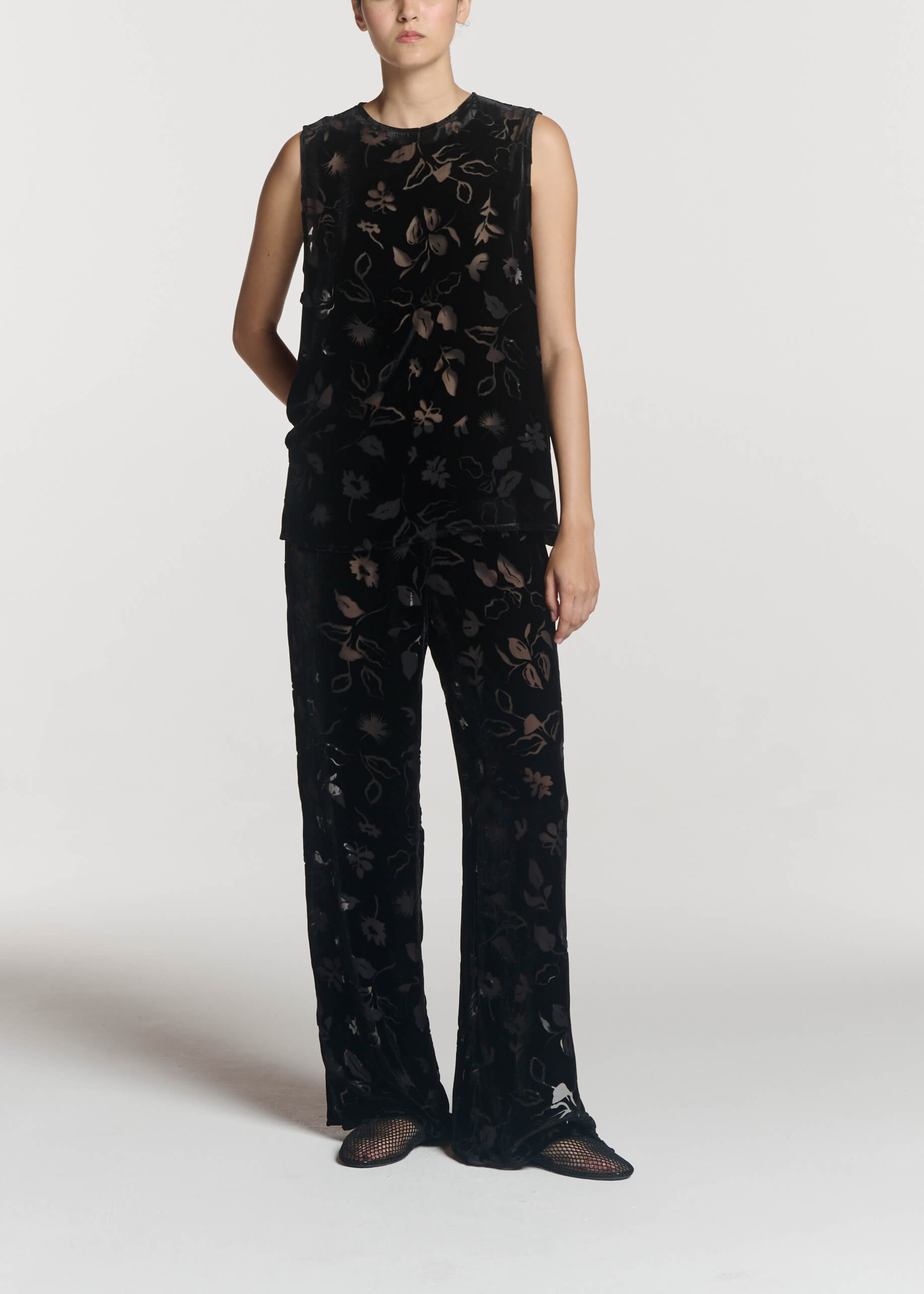 Loreto Trouser Black Foliage Devore Velvet