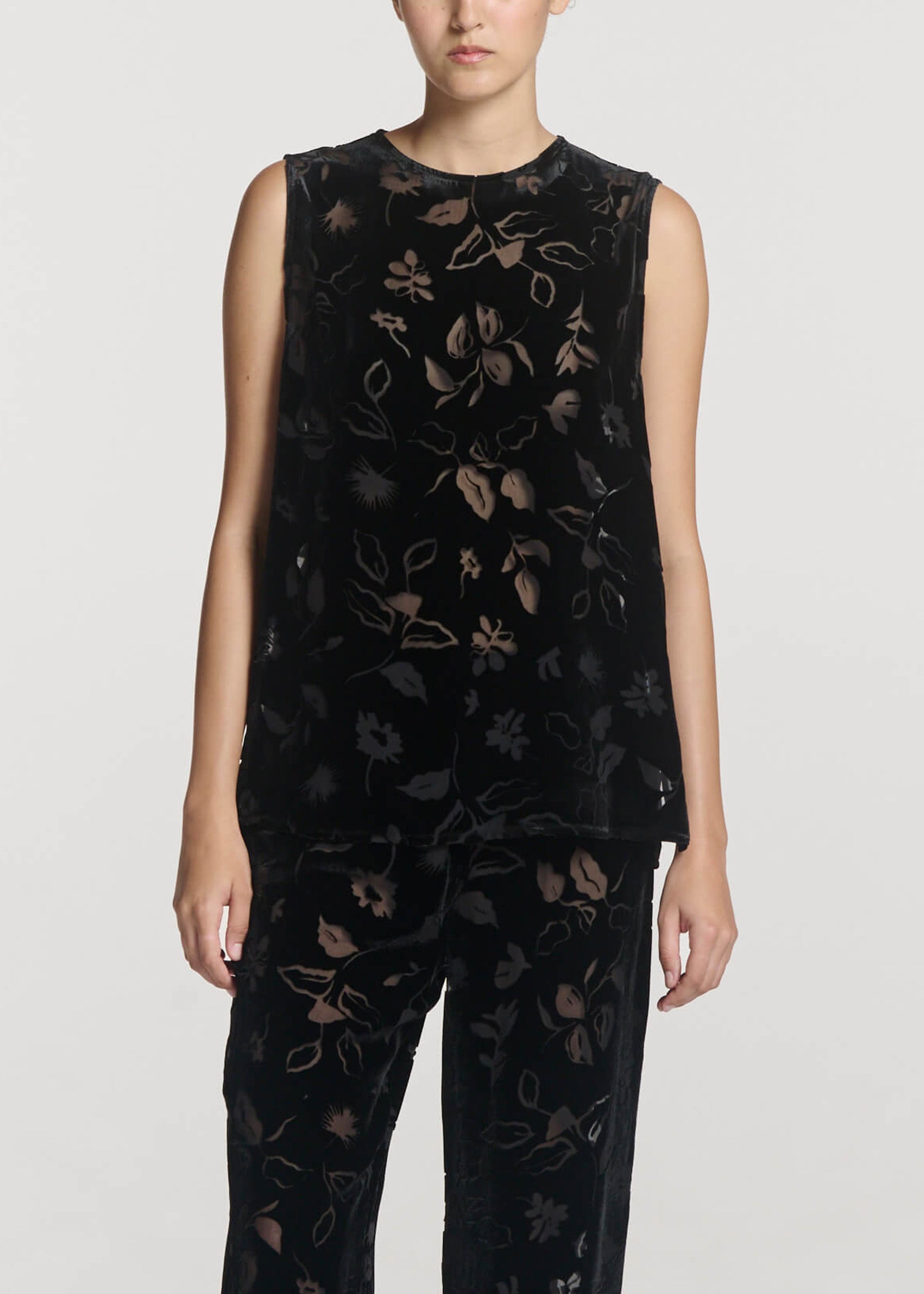 Trento Top Black Foliage Devore Velvet
