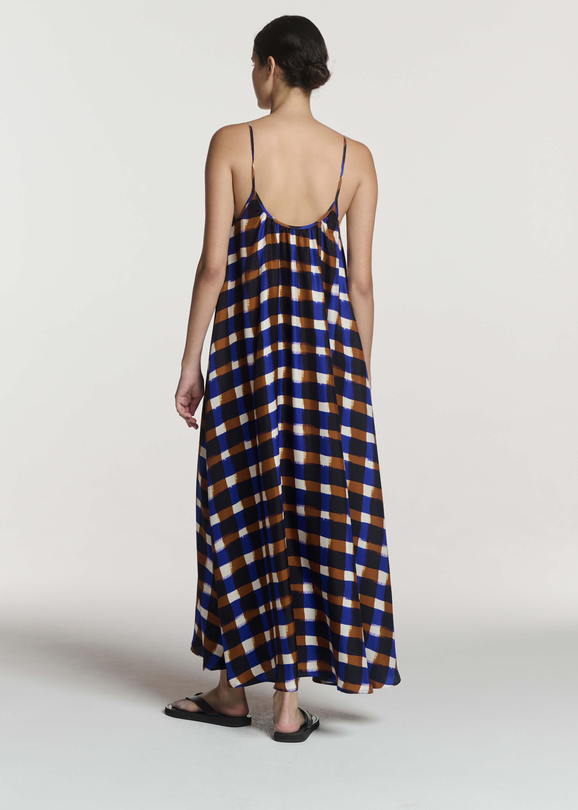 Napoli Dress Painted Check Bronze Silk Twill