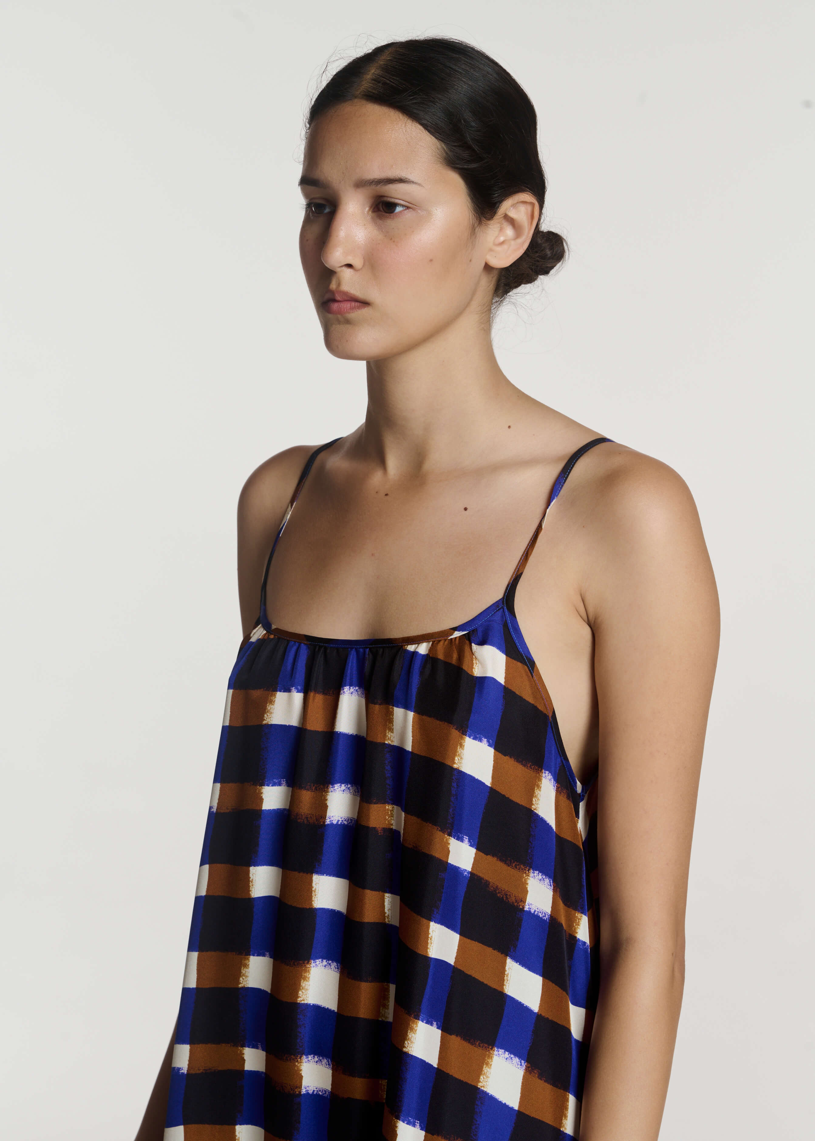 Napoli Dress Painted Check Bronze Silk Twill