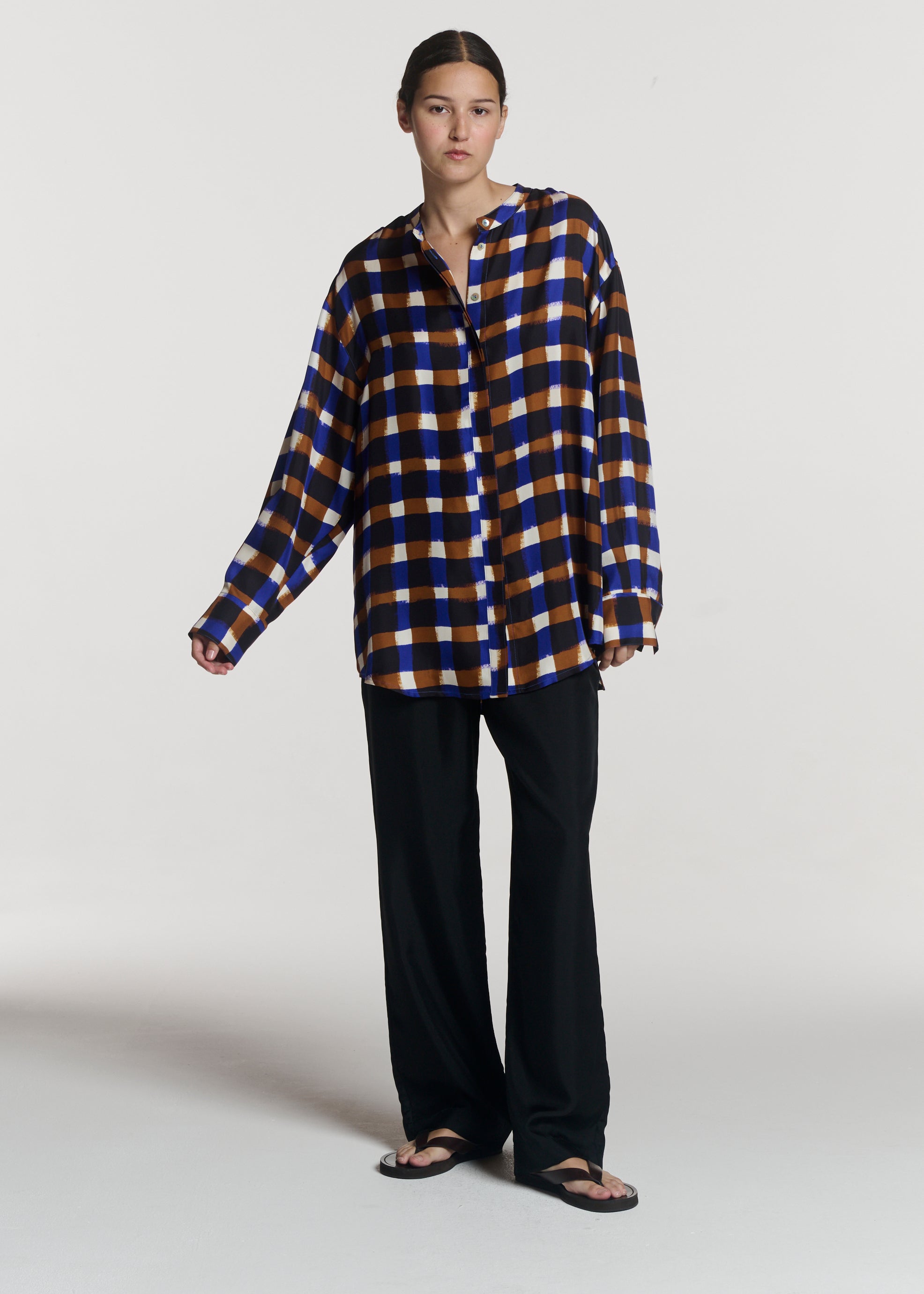 Ferrara Shirt Painted Check Bronze Silk Twill