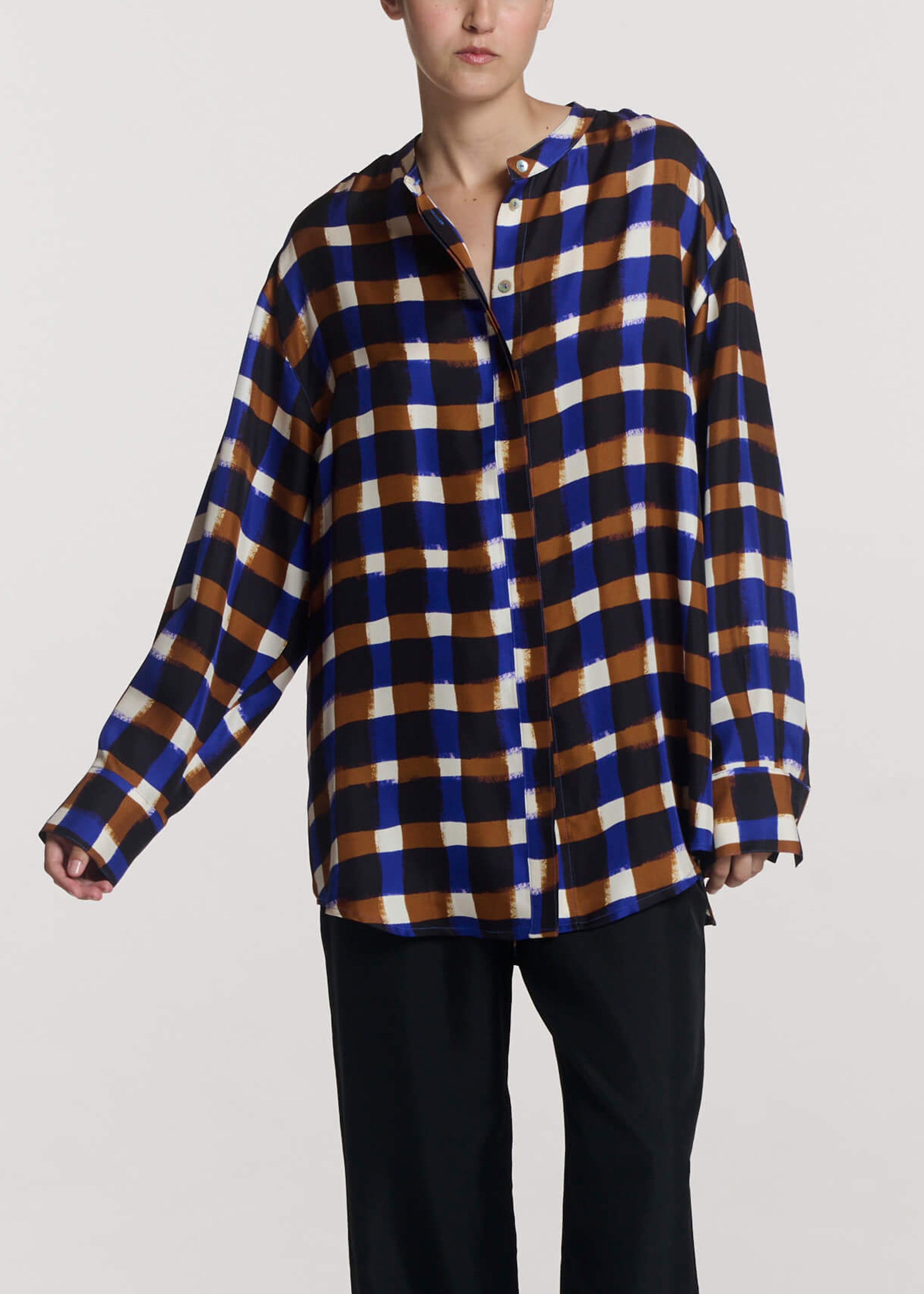 Ferrara Shirt Painted Check Bronze Silk Twill
