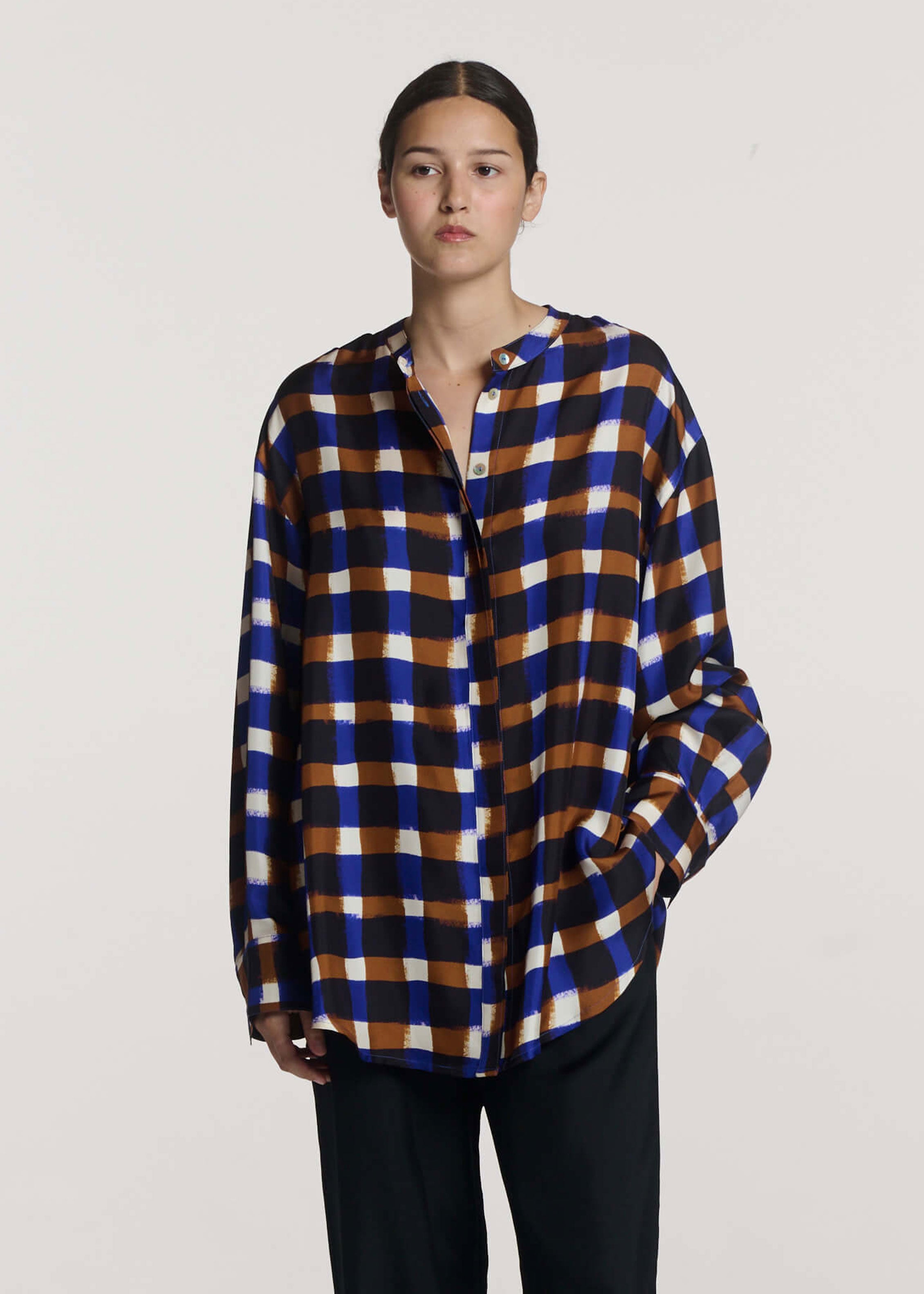 Ferrara Shirt Painted Check Bronze Silk Twill
