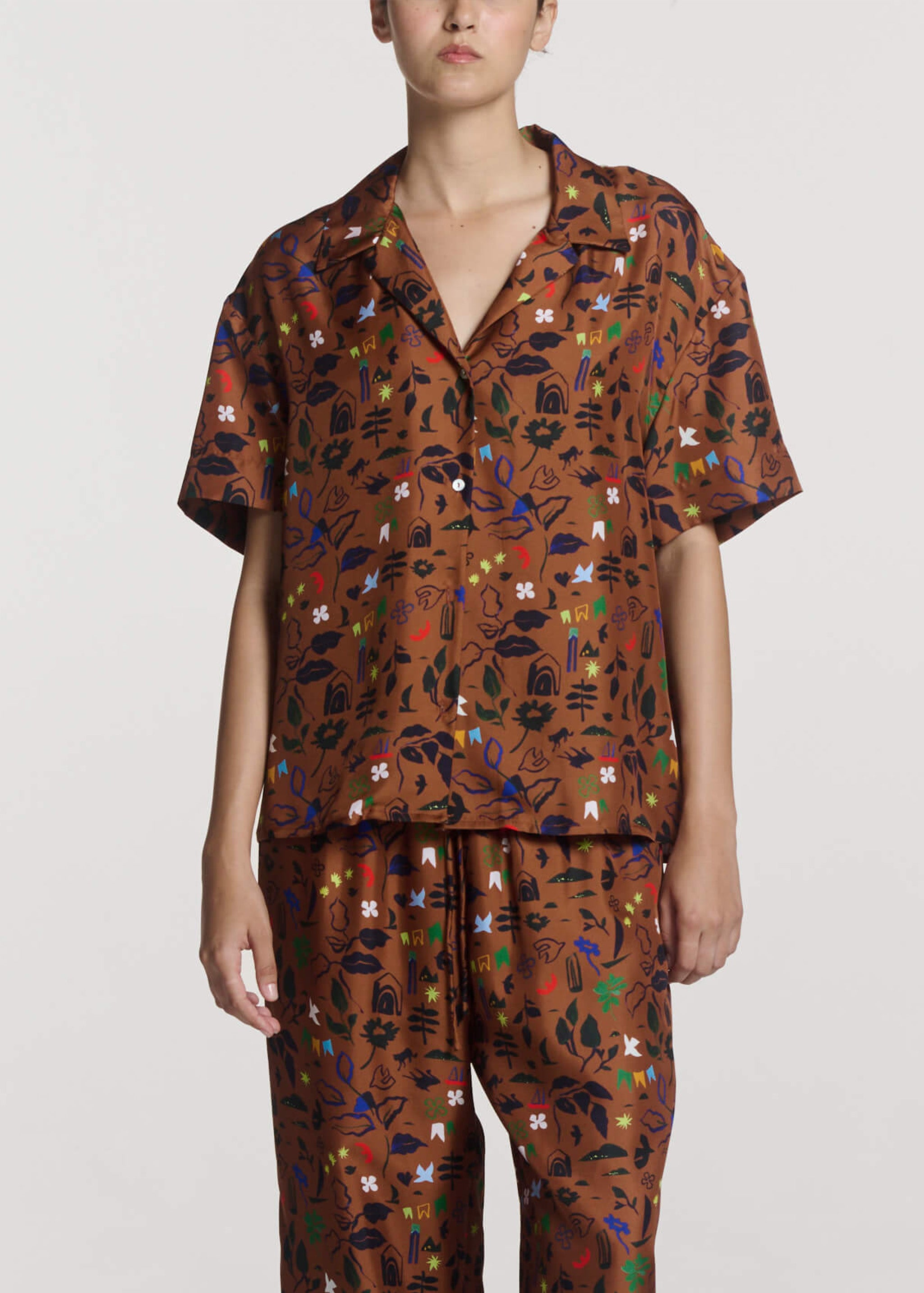Prague Shirt Surreal Silhouette Bronze Silk Twill