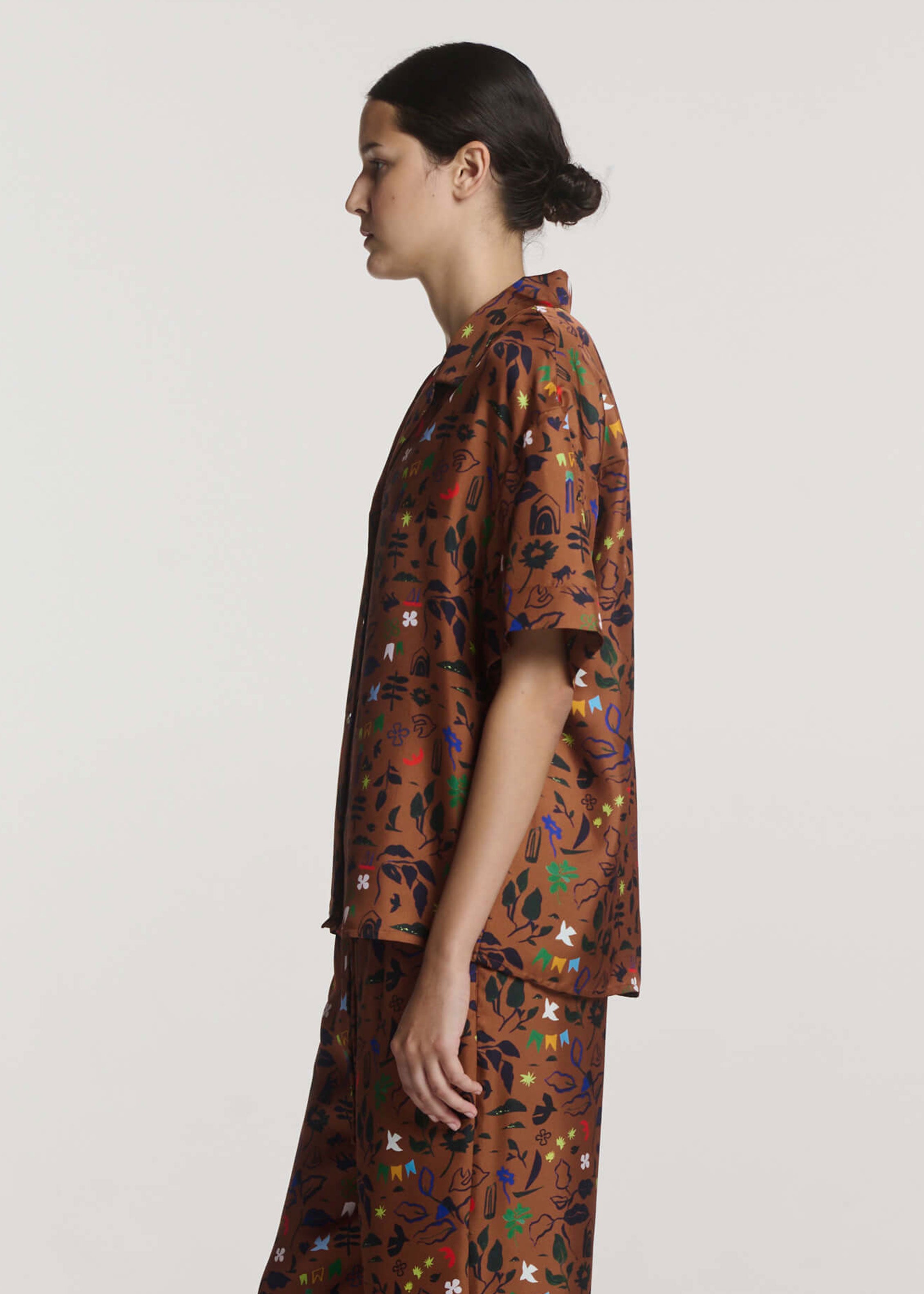 Prague Shirt Surreal Silhouette Bronze Silk Twill
