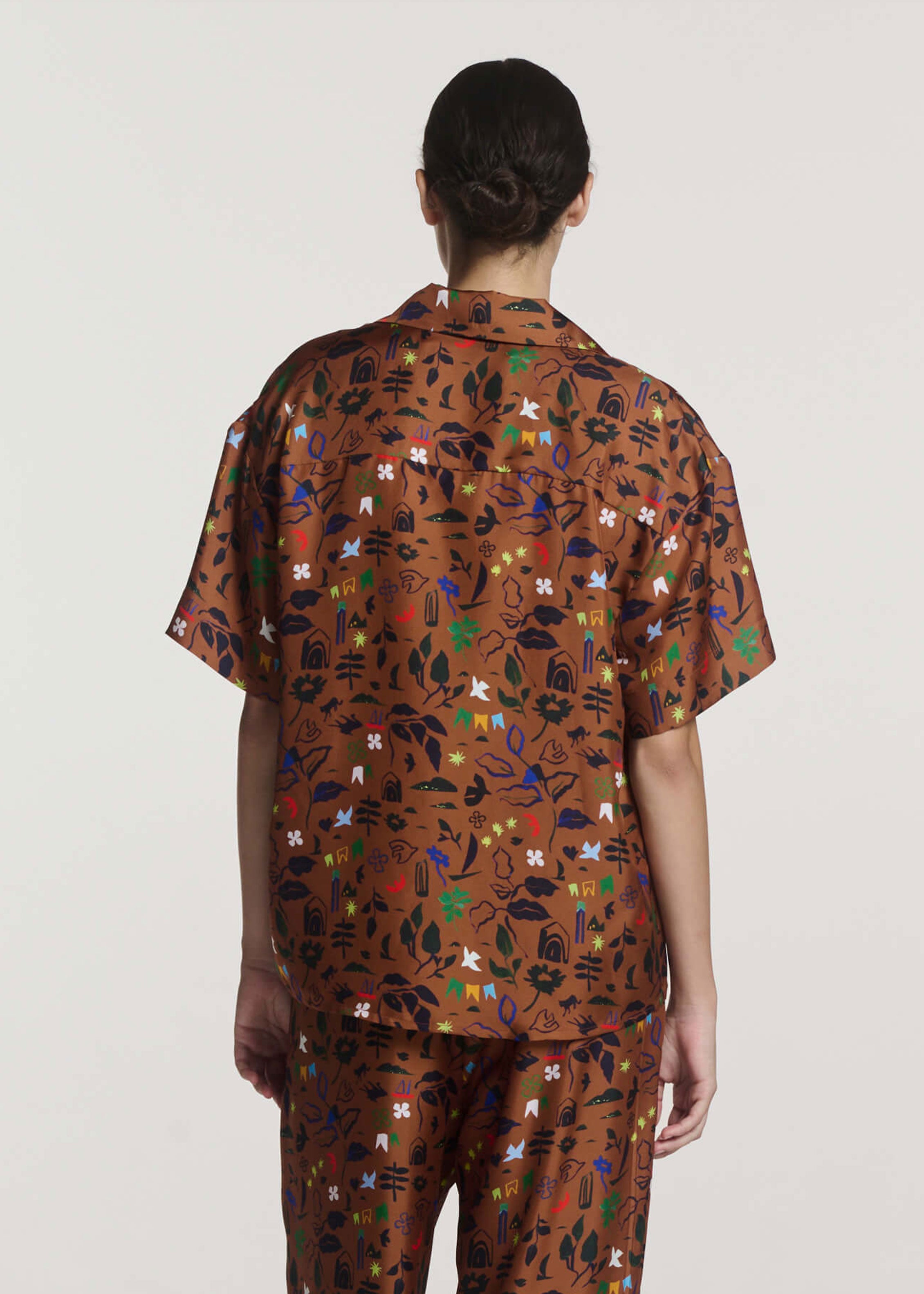 Prague Shirt Surreal Silhouette Bronze Silk Twill