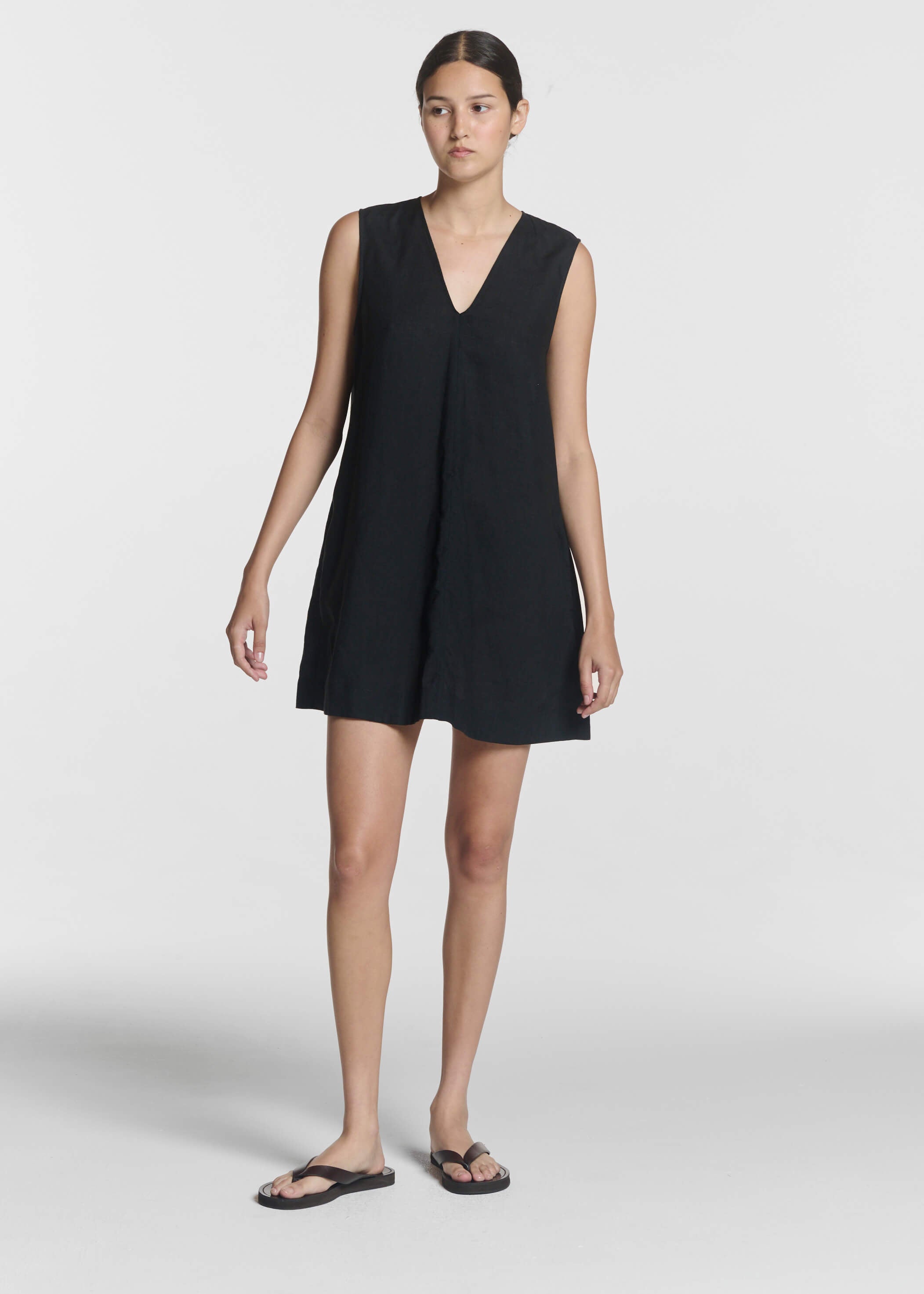 Derya Mini Dress Black Organic Linen