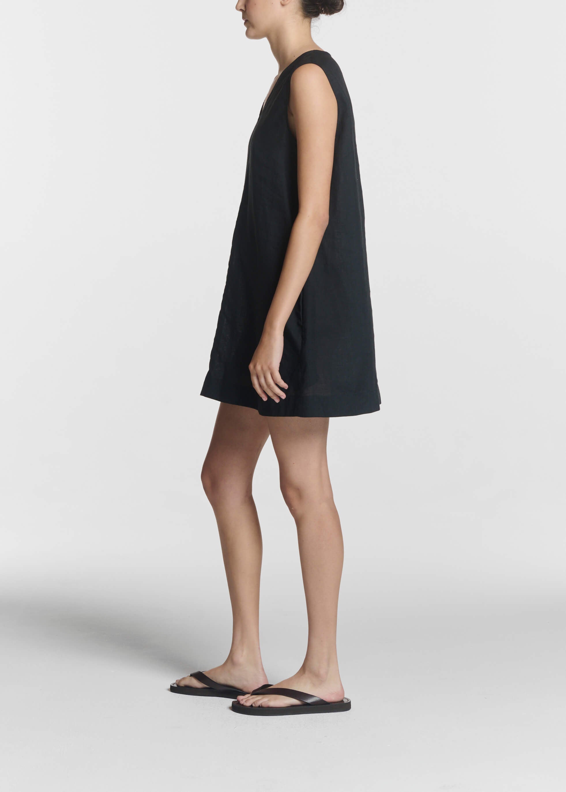 Derya Mini Dress Black Organic Linen