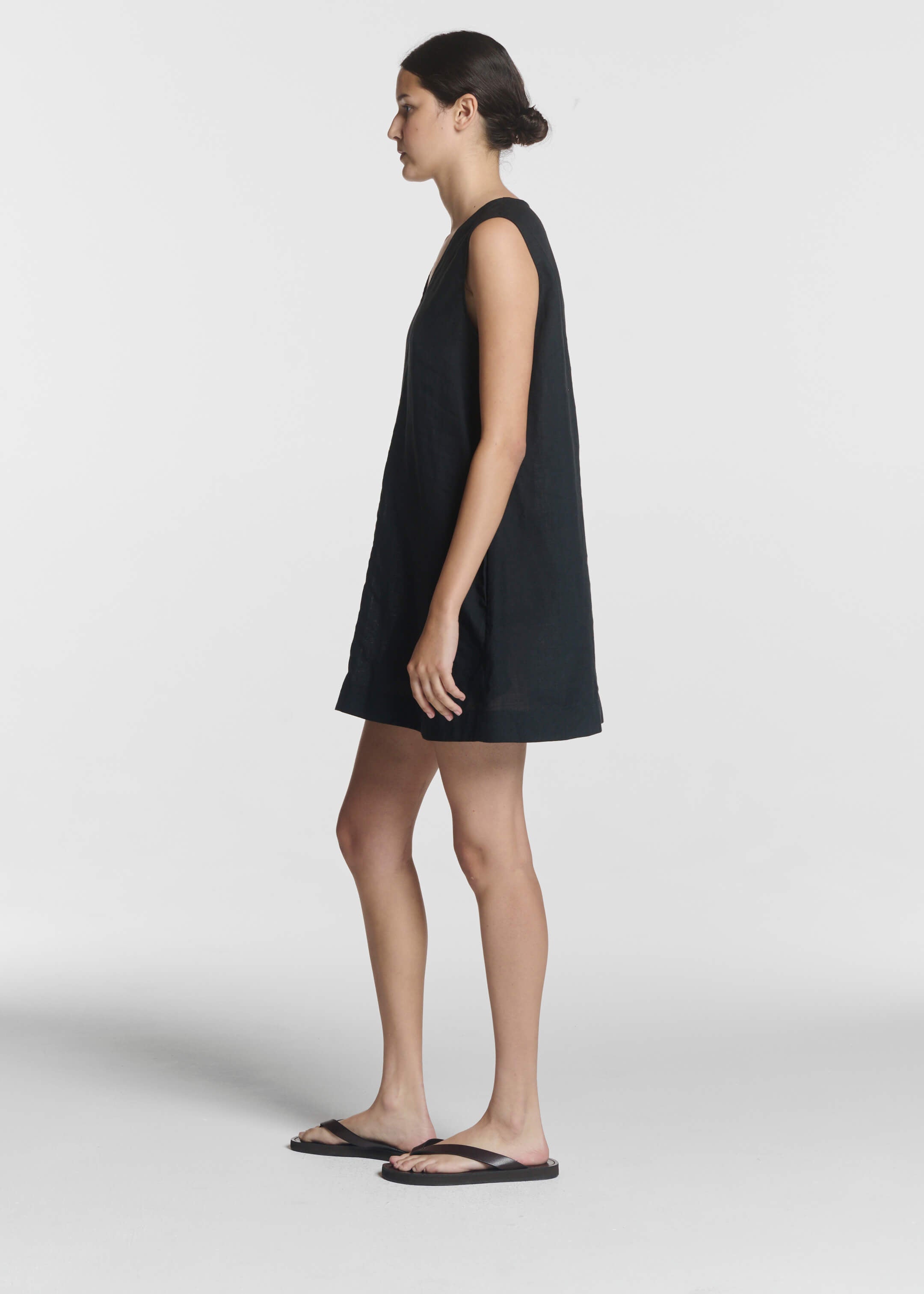 Derya Mini Dress Black Organic Linen