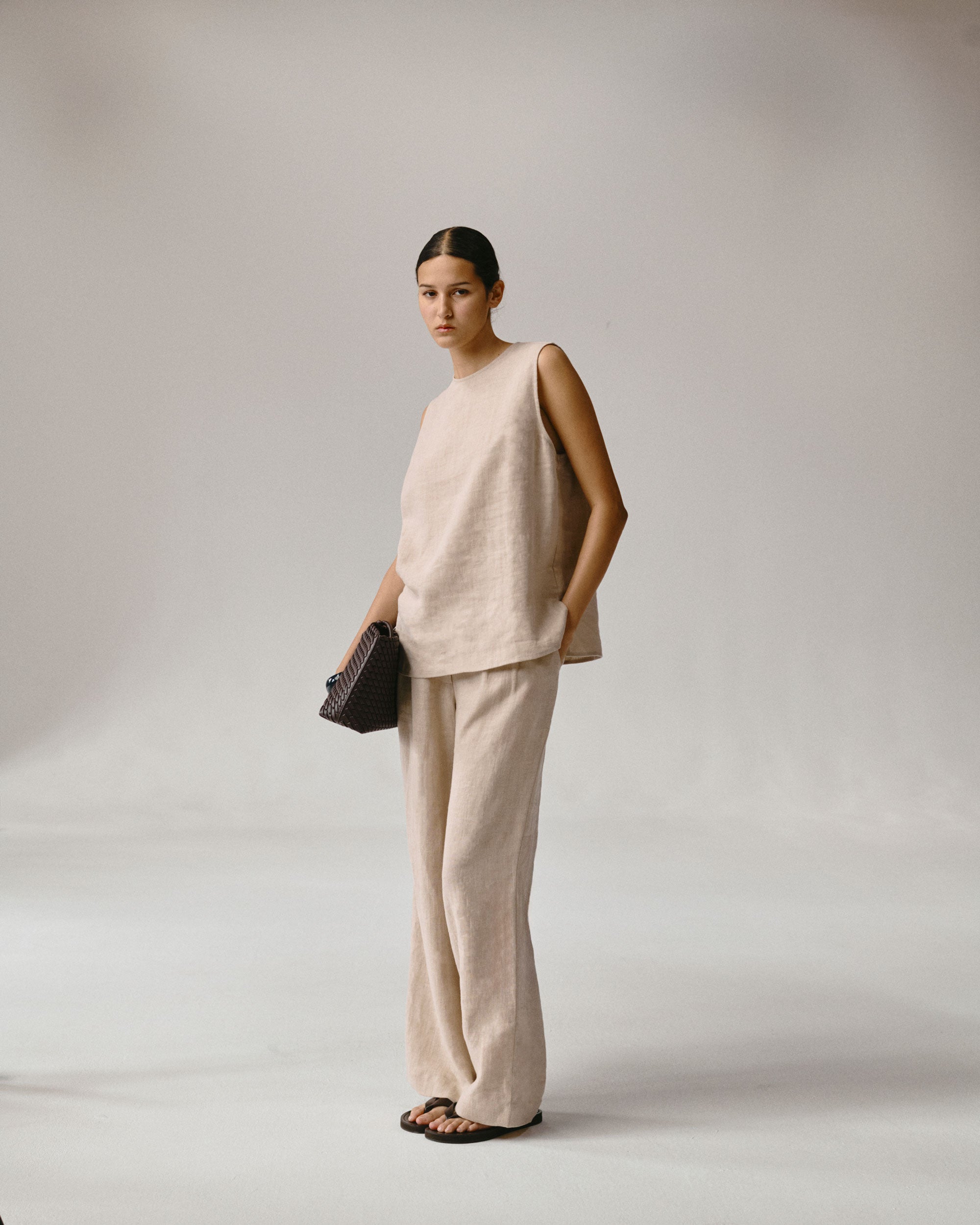 Trento Top Heathered Sand Linen