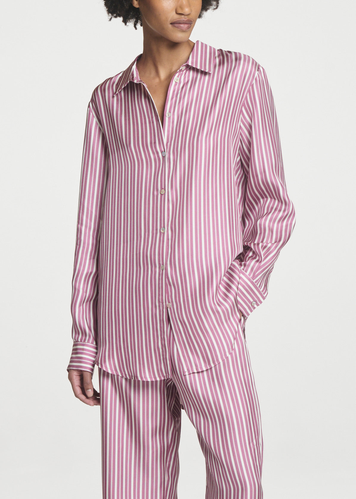 London Shirt Rose Pink Stripe Silk Twill