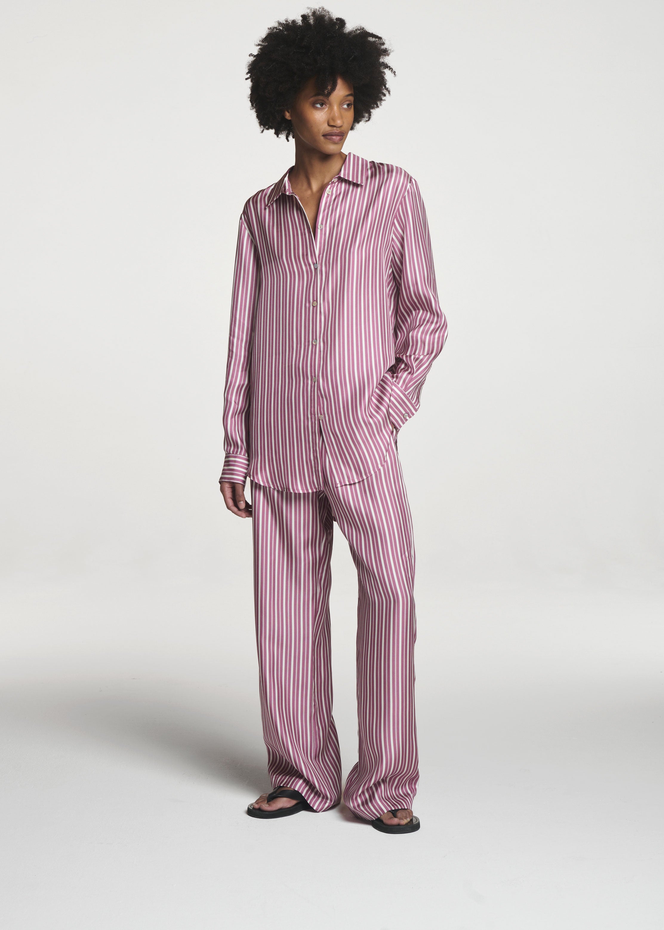 London Shirt Rose Pink Stripe Silk Twill