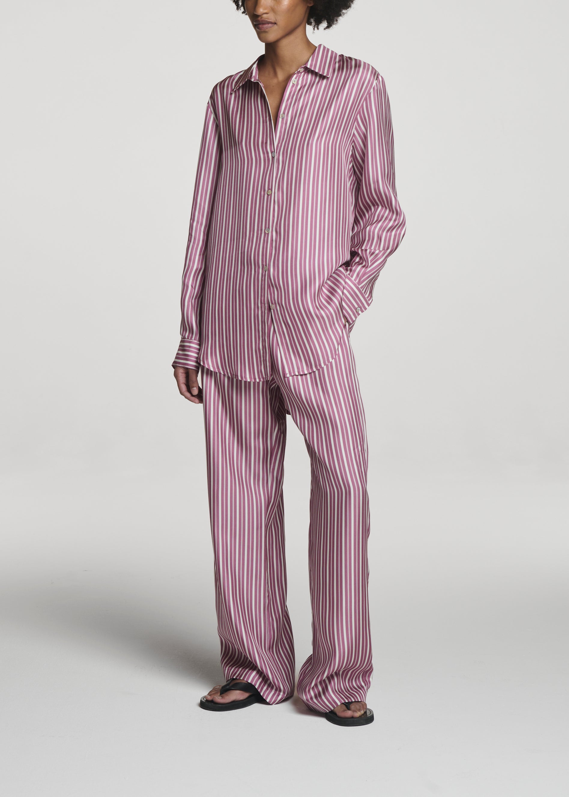 Aurelia Trouser Rose Pink Stripe Silk Twill