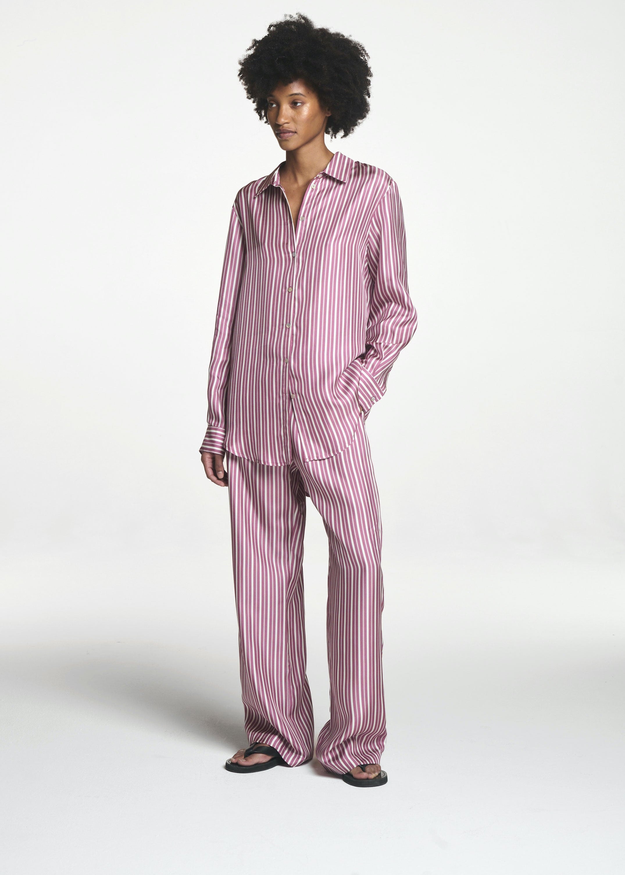 Aurelia Trouser Rose Pink Stripe Silk Twill