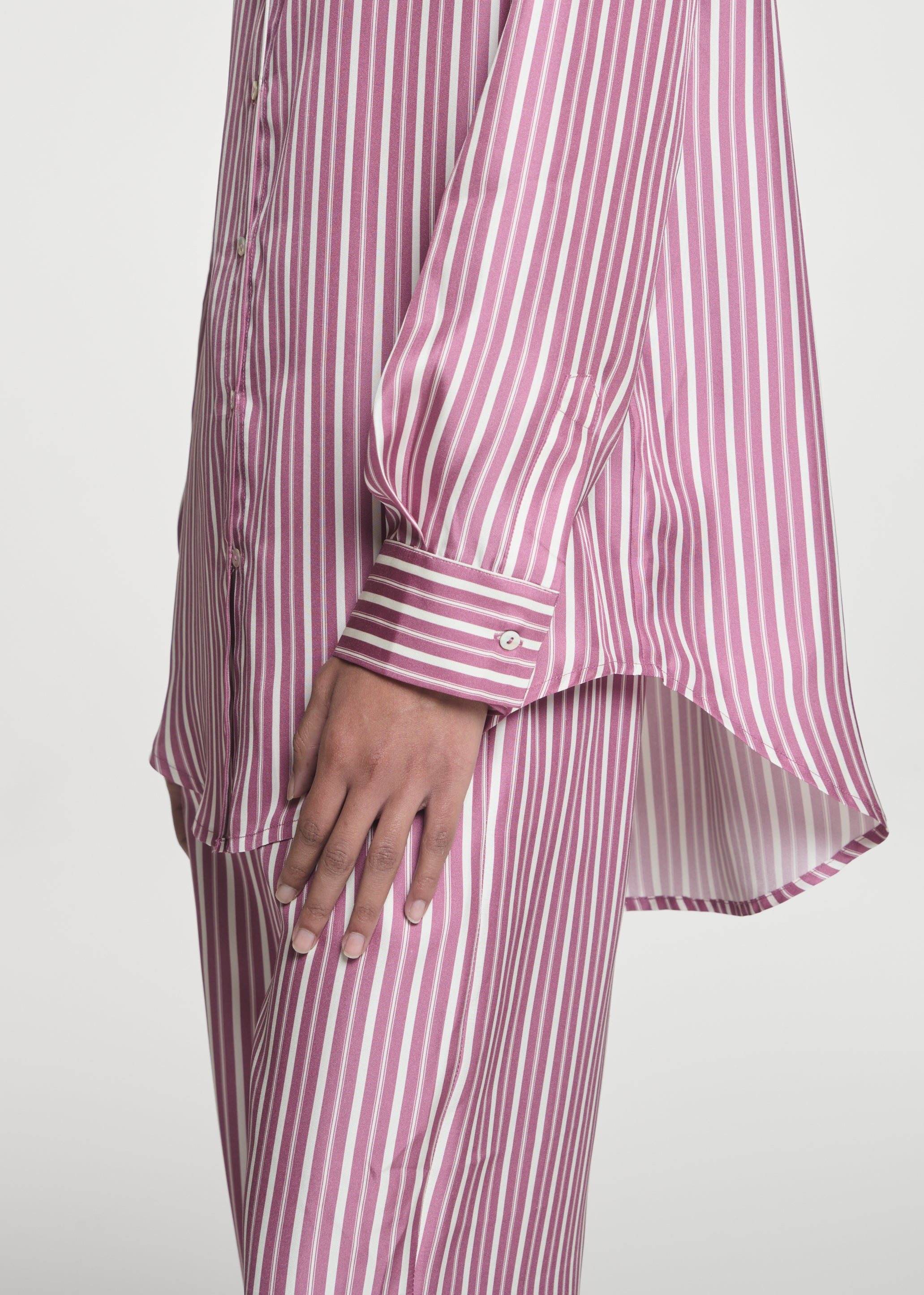 London Shirt Rose Pink Stripe Silk Twill