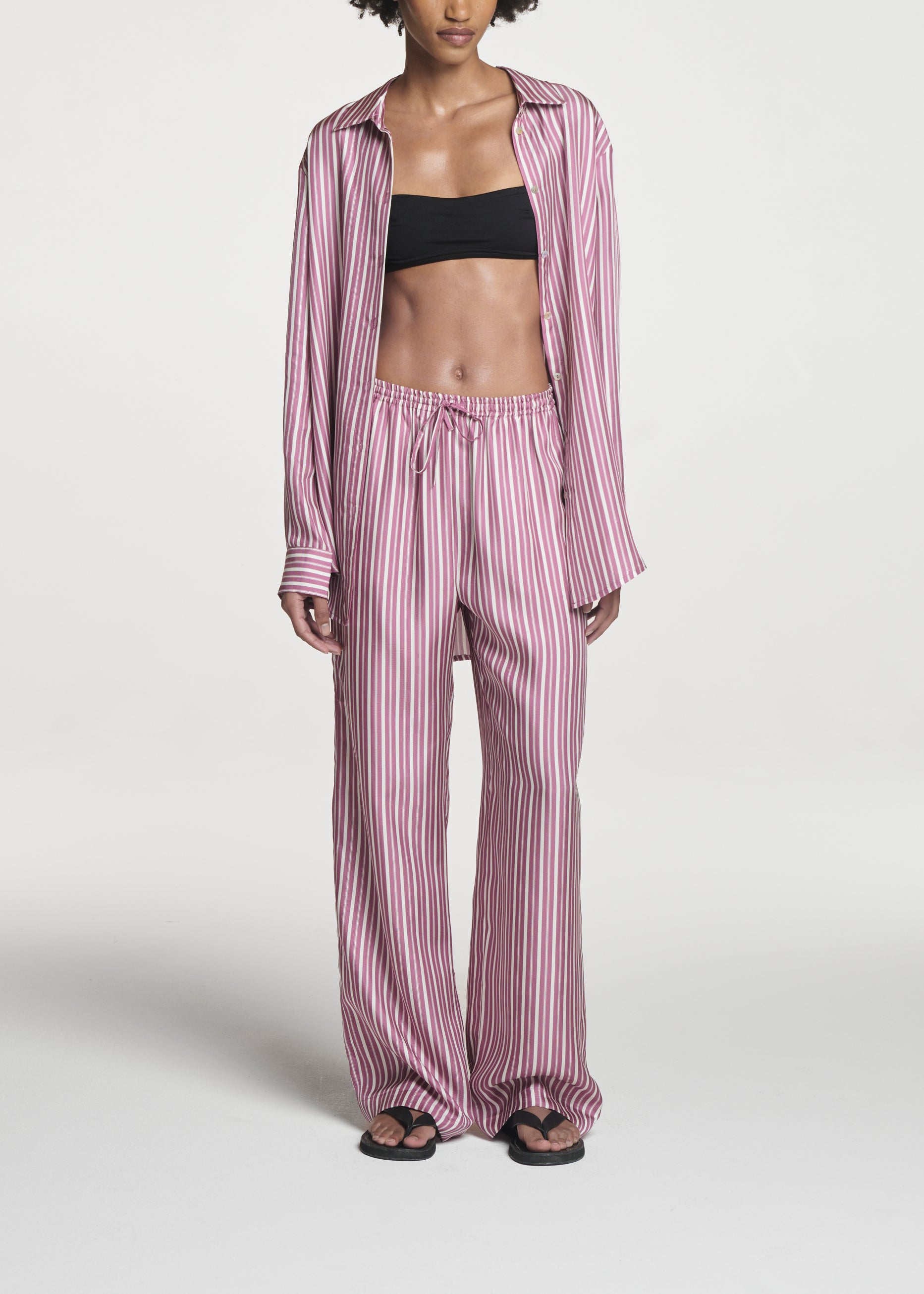 Aurelia Trouser Rose Pink Stripe Silk Twill