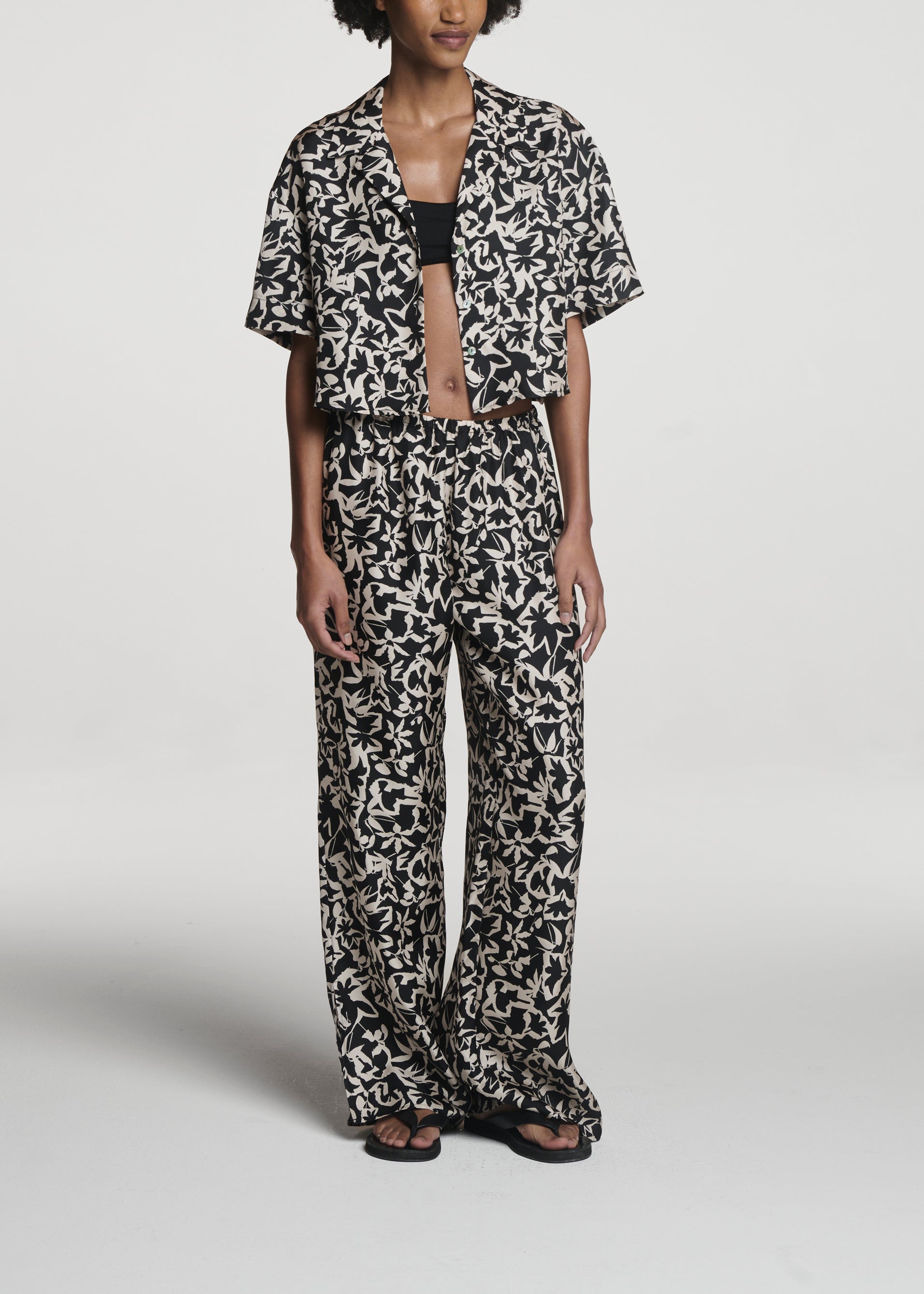 Loreto Trouser Abstract Garden Black Silk Twill