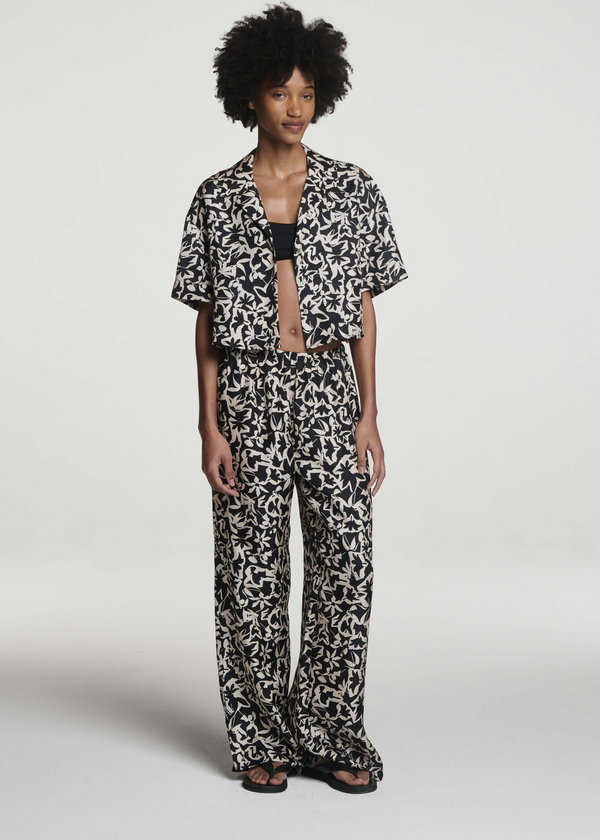 Loreto Trouser Abstract Garden Black Silk Twill