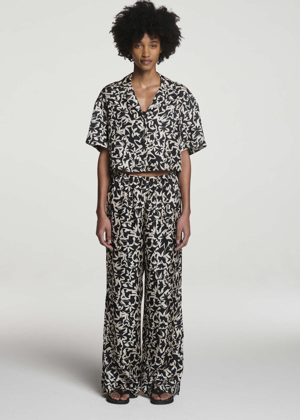 Lincoln Shirt Abstract Garden Black Silk Twill