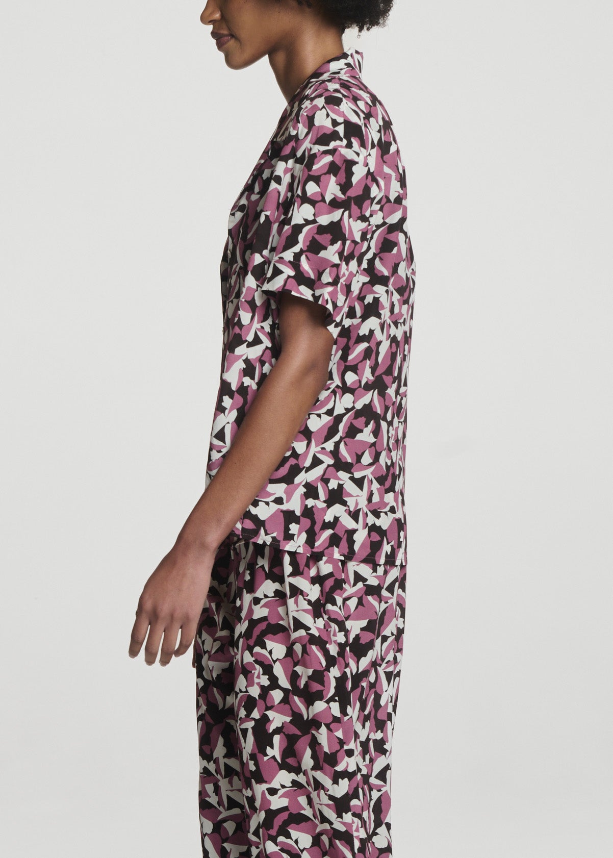 Prague Shirt Botanical Rose Pink Silk Crepe