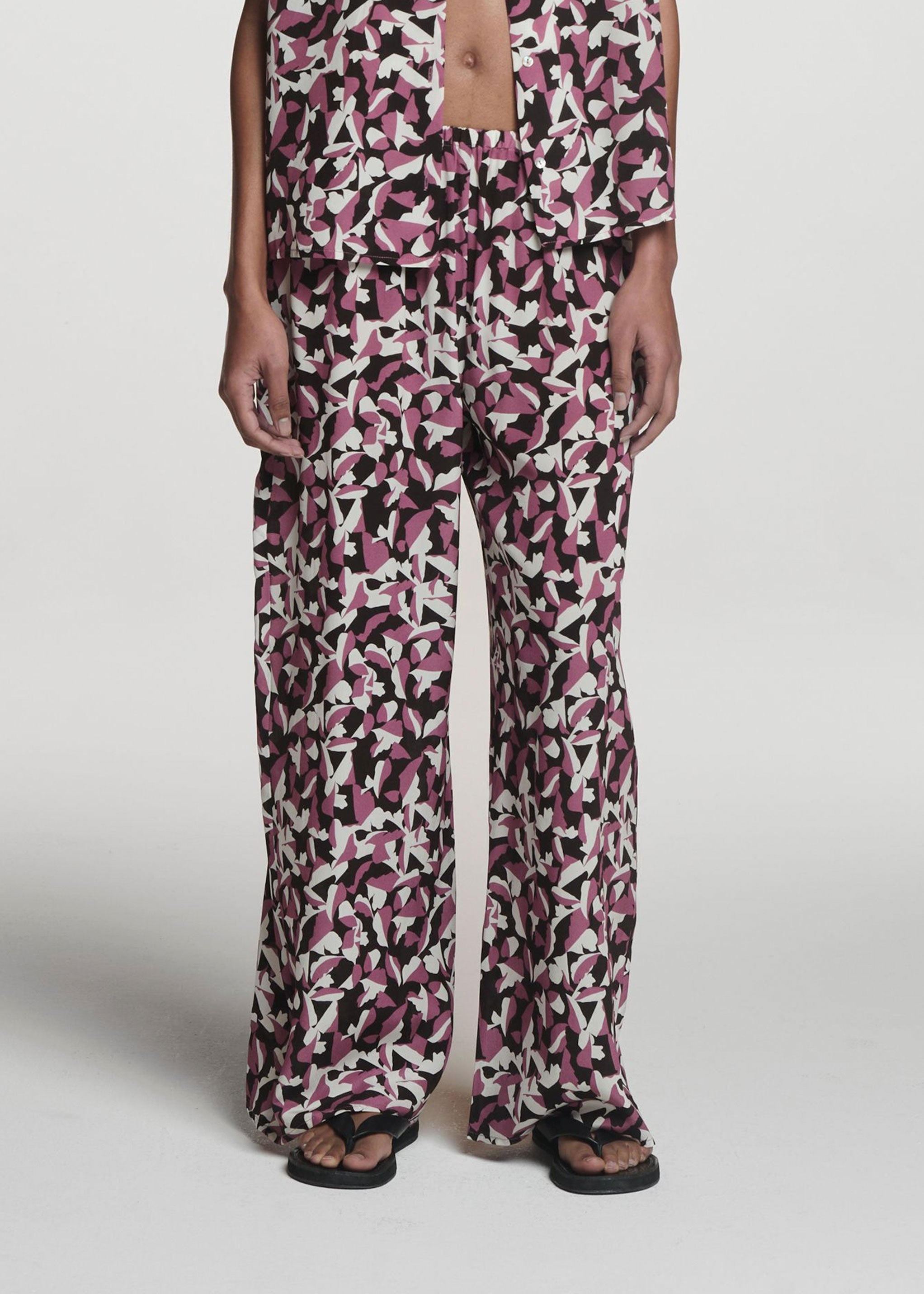 Austin Trouser Botanical Rose Pink Silk Crepe