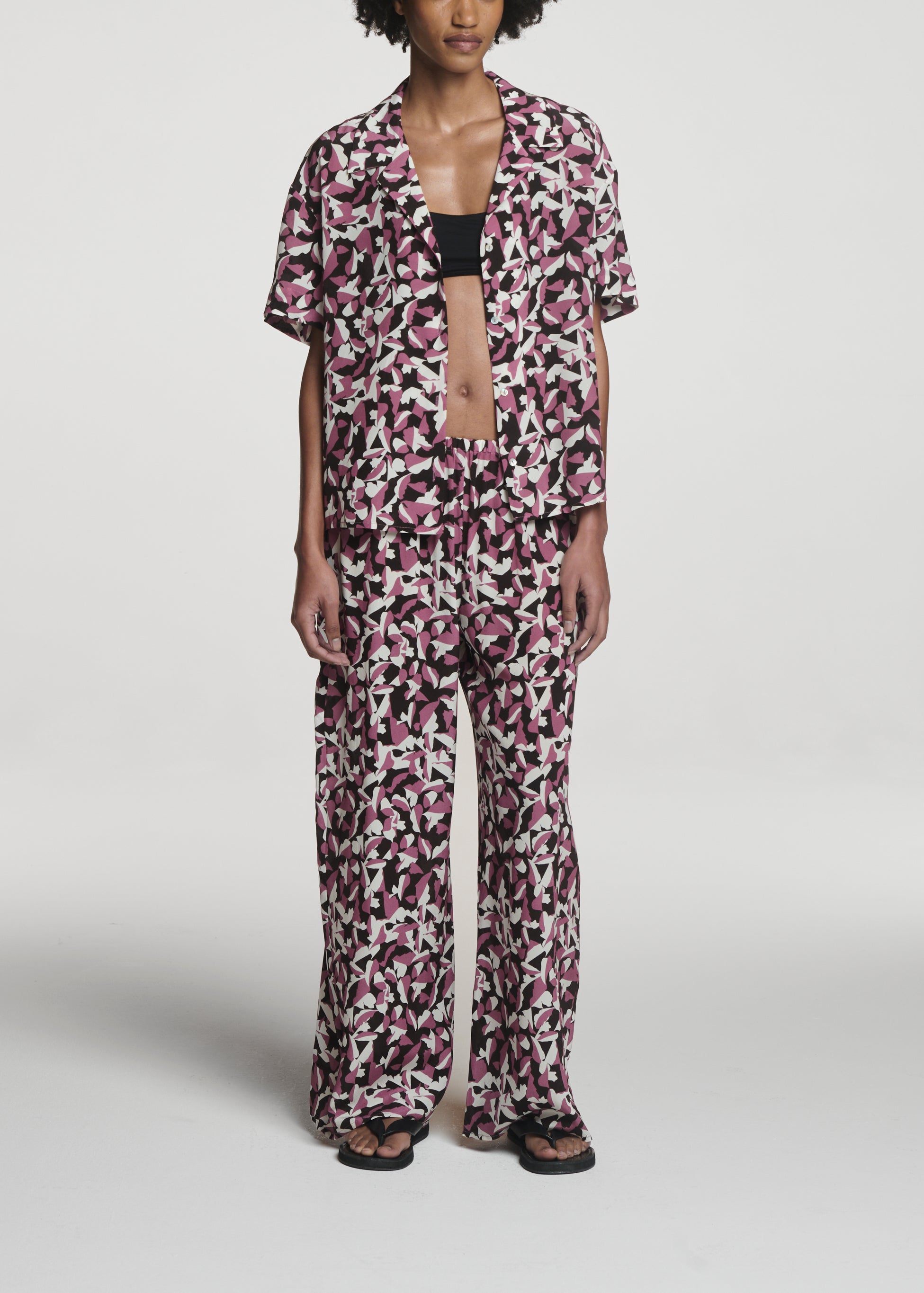 Austin Trouser Botanical Rose Pink Silk Crepe