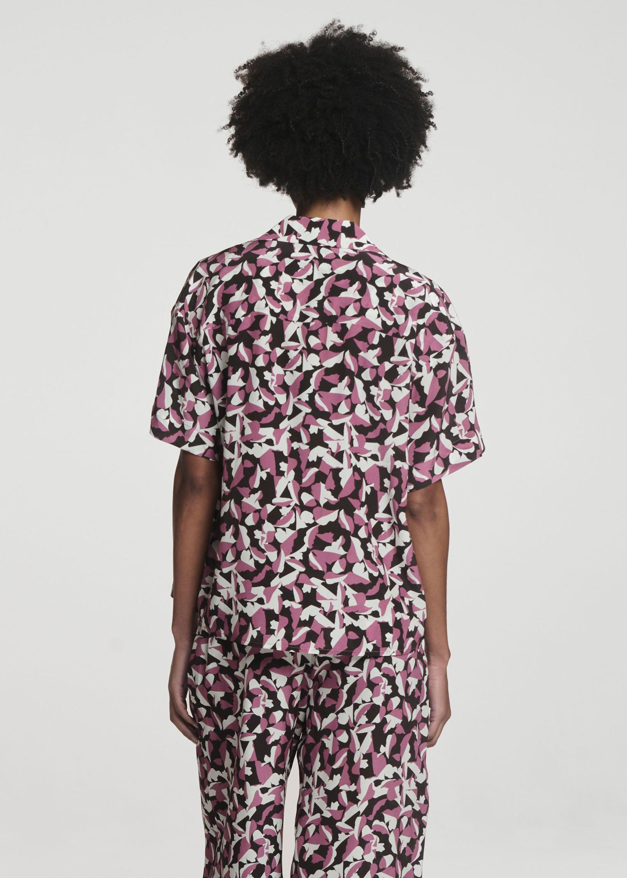 Prague Shirt Botanical Rose Pink Silk Crepe