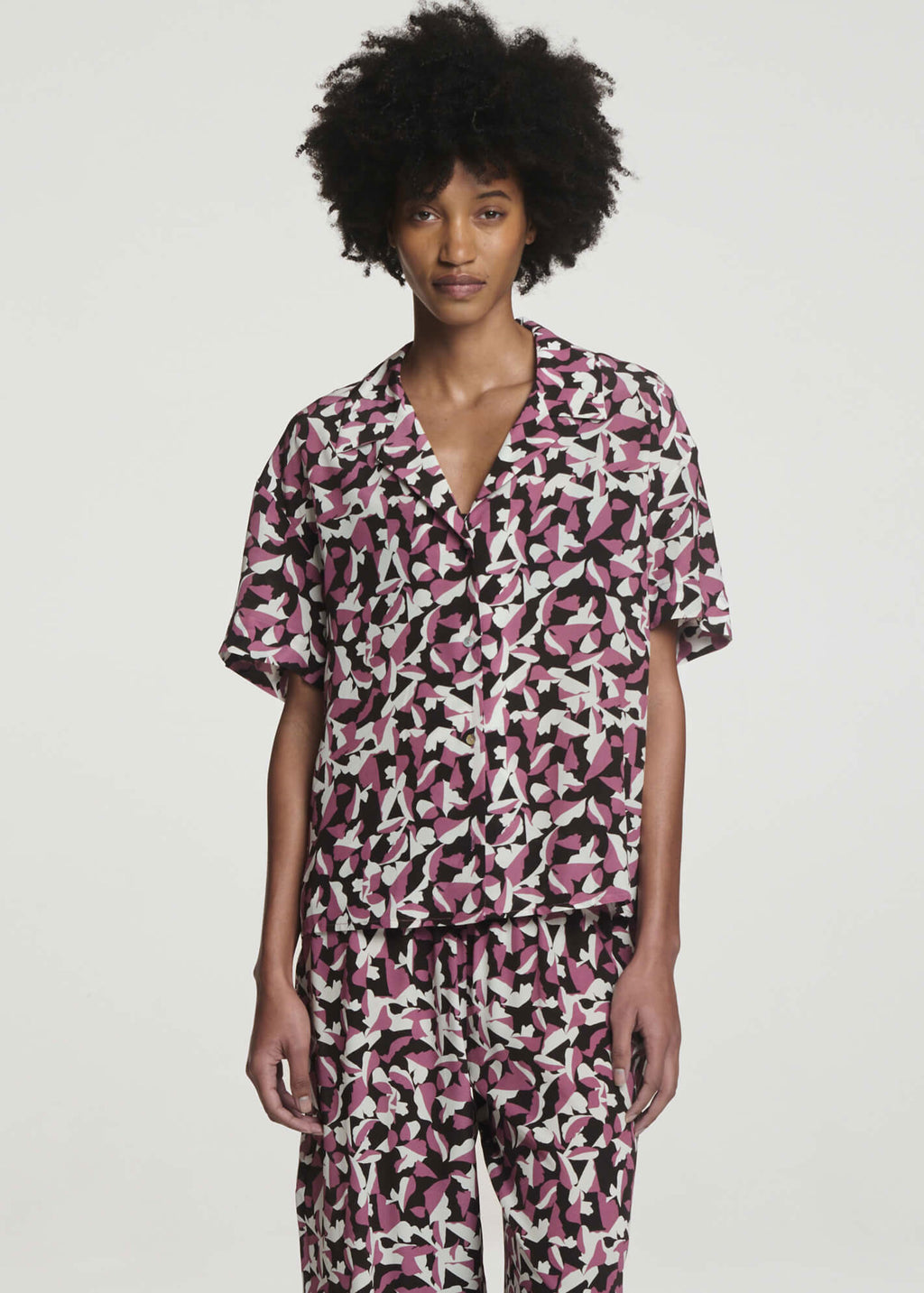 Prague Shirt Botanical Rose Pink Silk Crepe