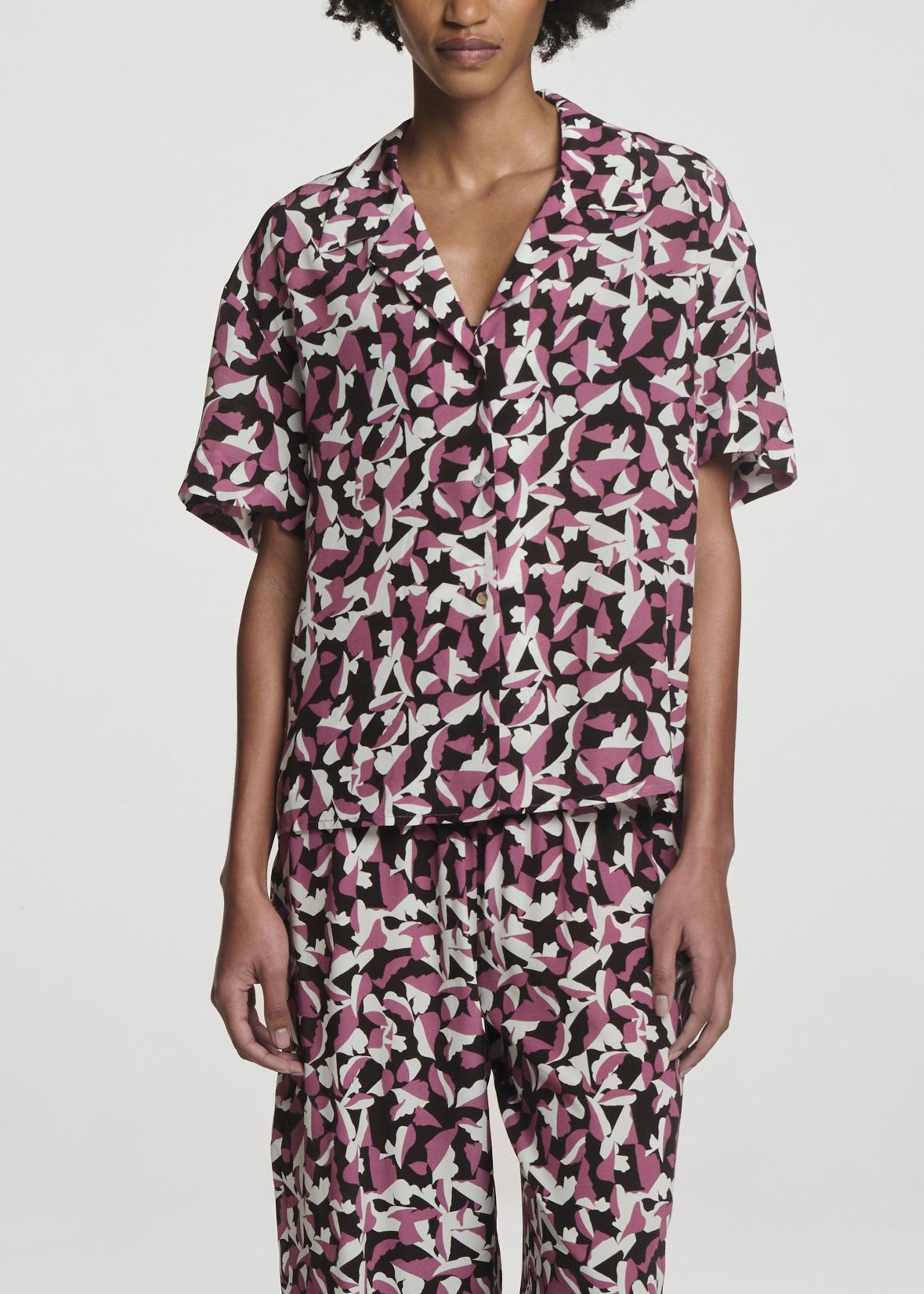 Prague Shirt Botanical Rose Pink Silk Crepe