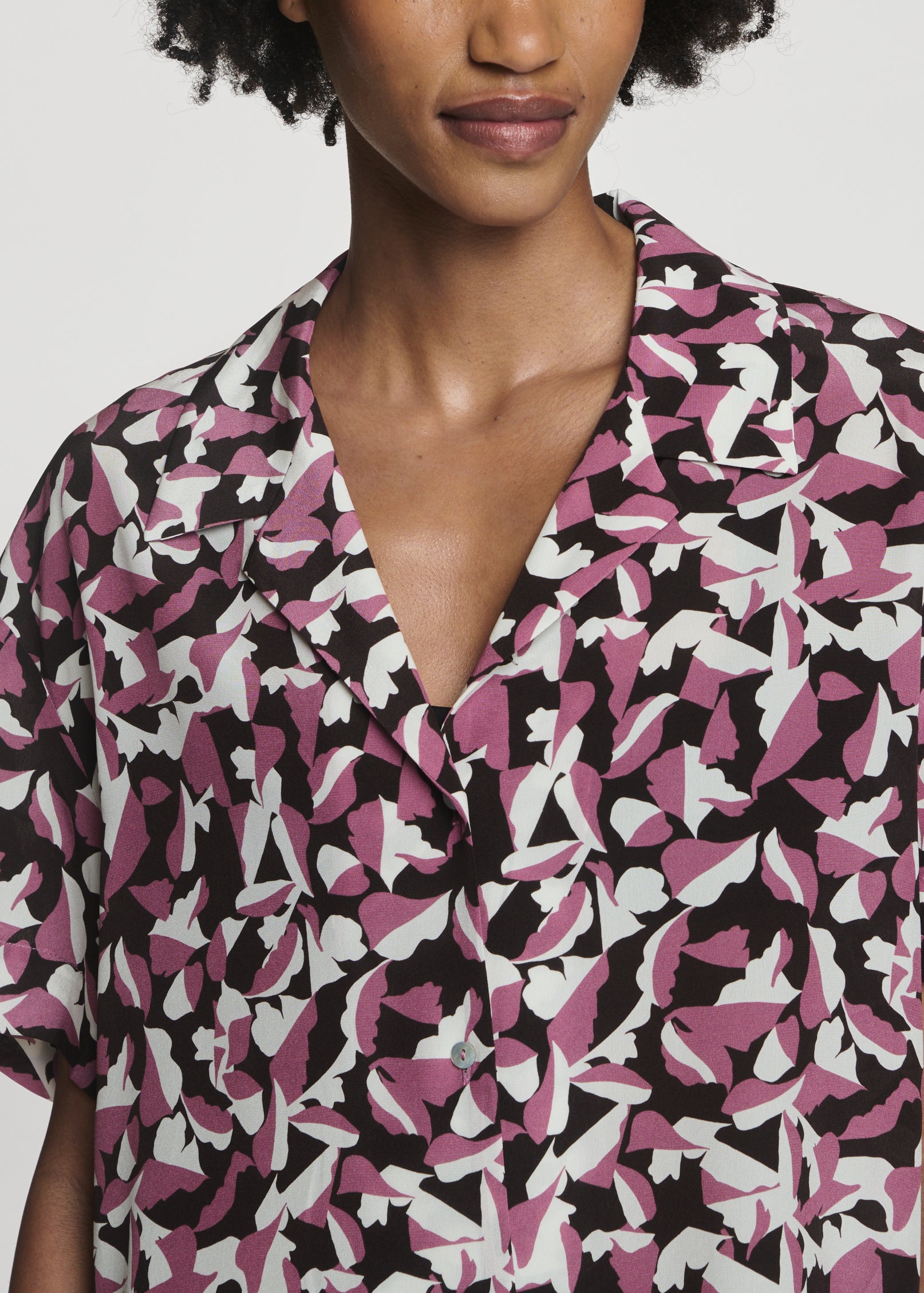 Prague Shirt Botanical Rose Pink Silk Crepe