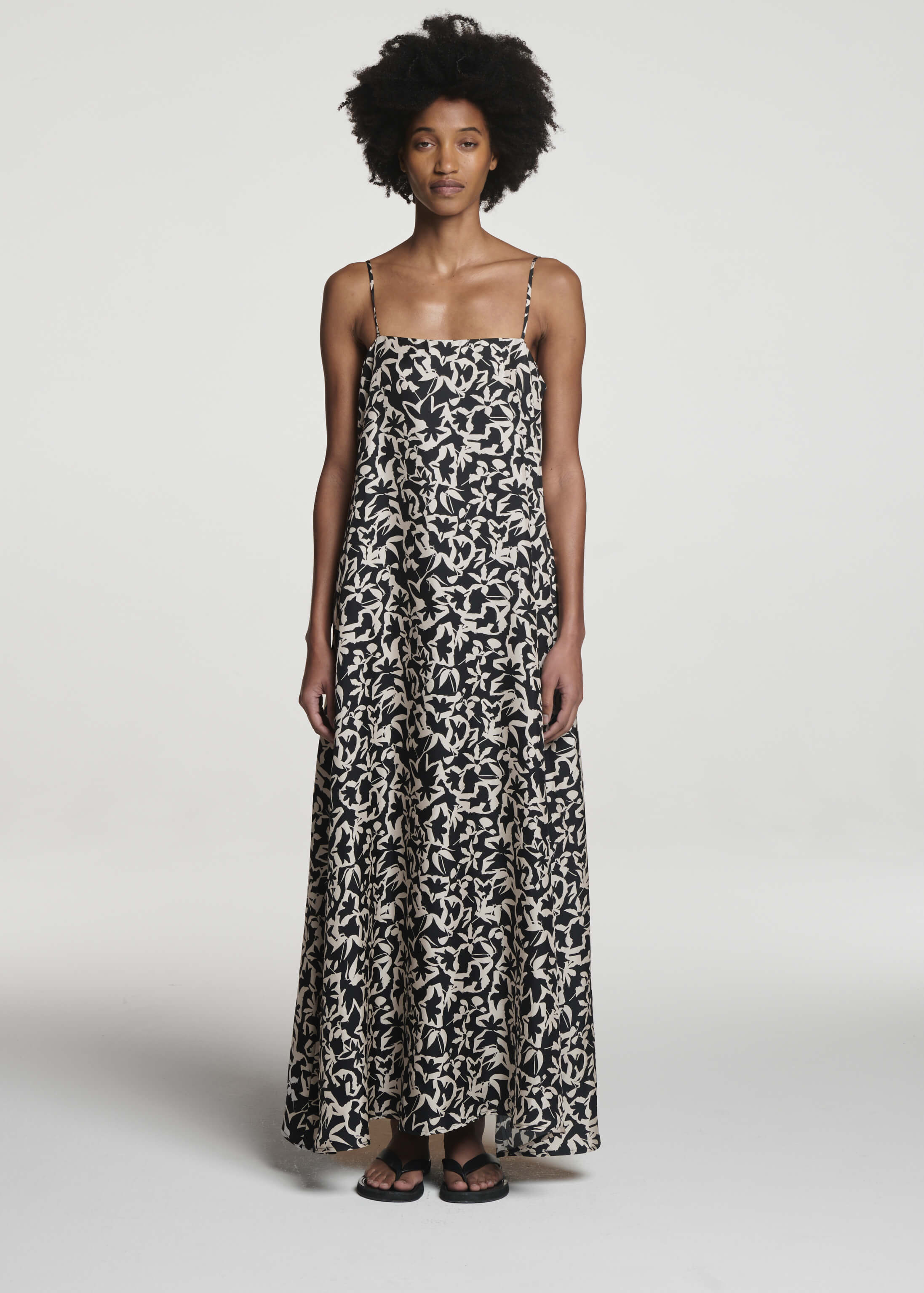 Melfi Dress Abstract Garden Black Silk Twill
