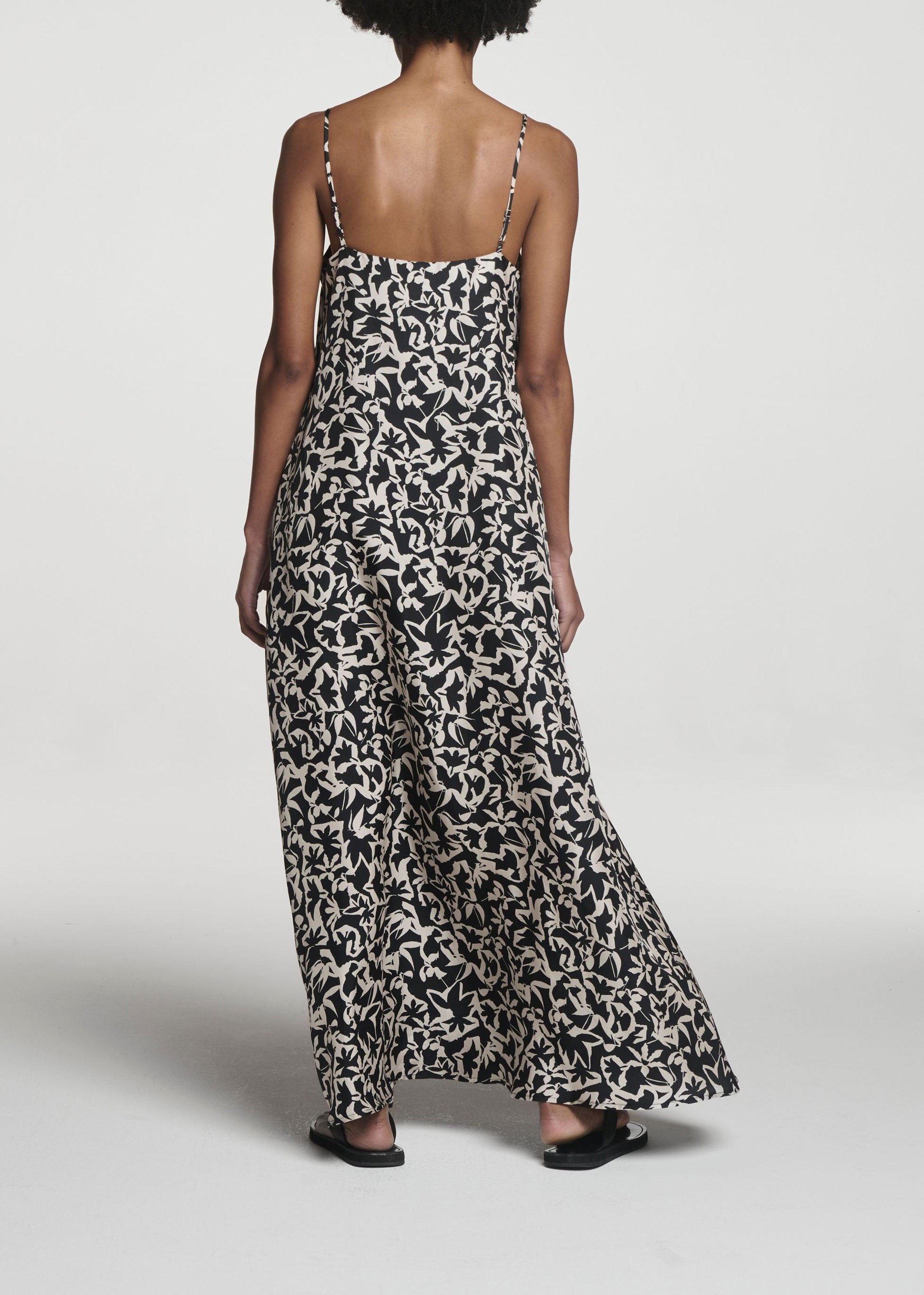 Melfi Dress Abstract Garden Black Silk Twill