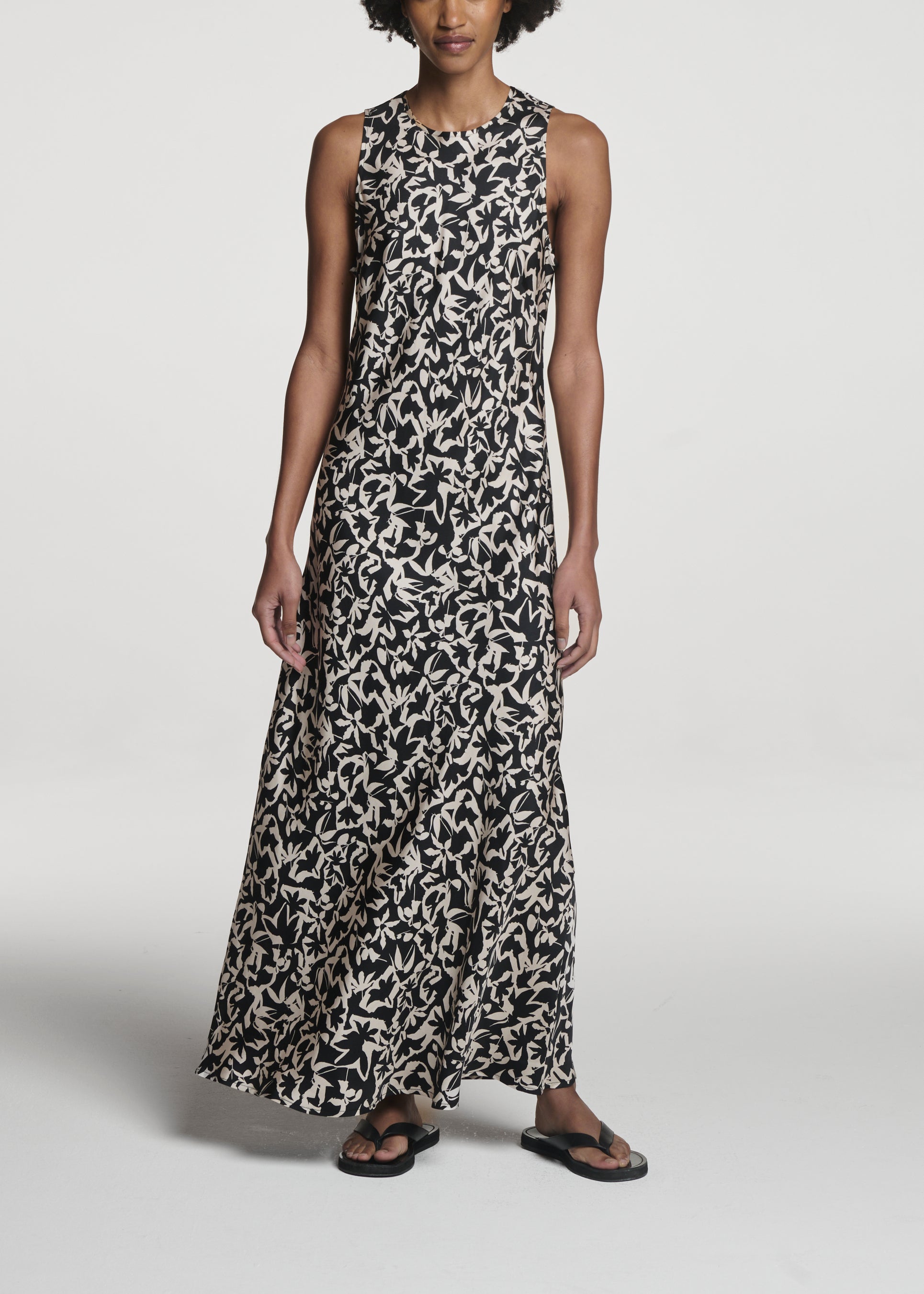 Valencia Dress Abstract Garden Black Silk Twill